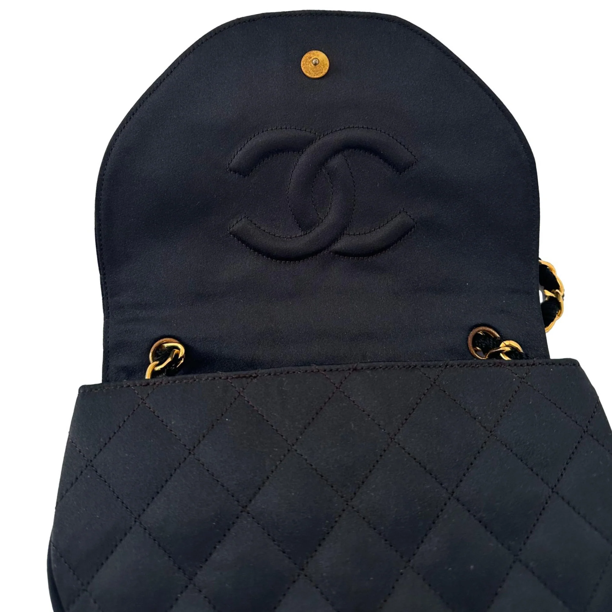 Chanel Black Mini Satin Half-Moon Chain Bag - Image 3