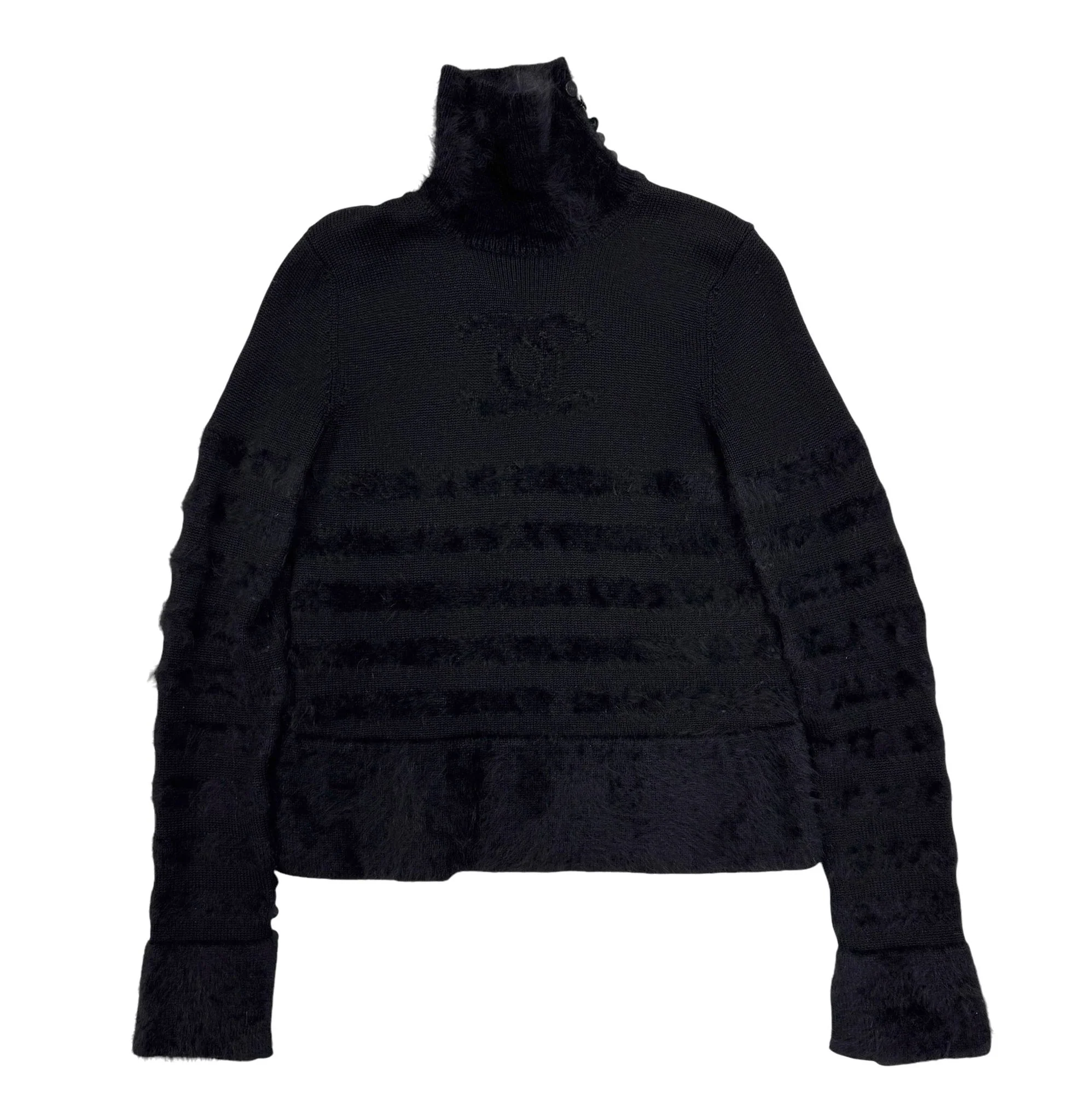 Chanel Black Textured Logo Turtleneck Sweater