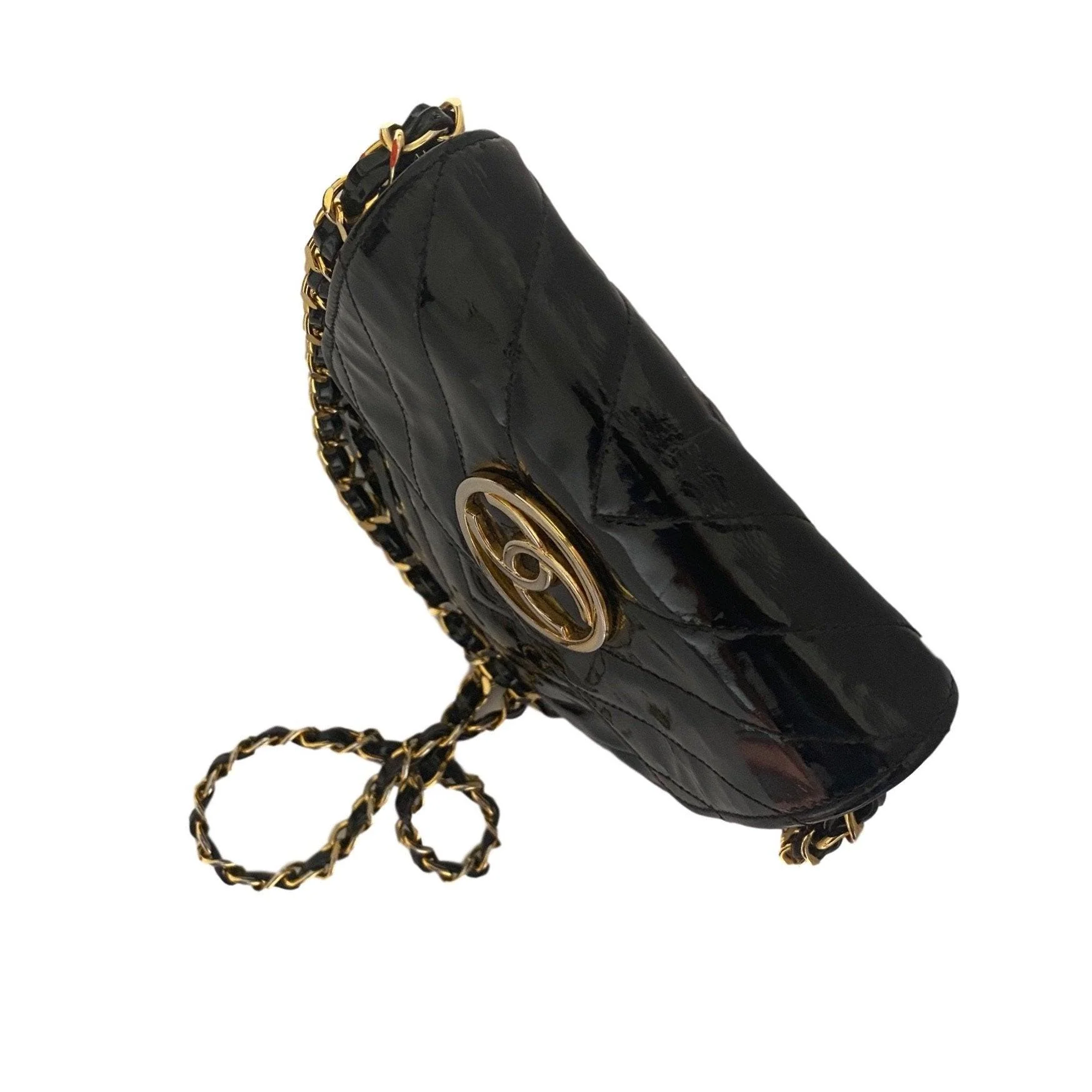 Chanel Black Patent Chevron Mini Chain Bag - Image 4