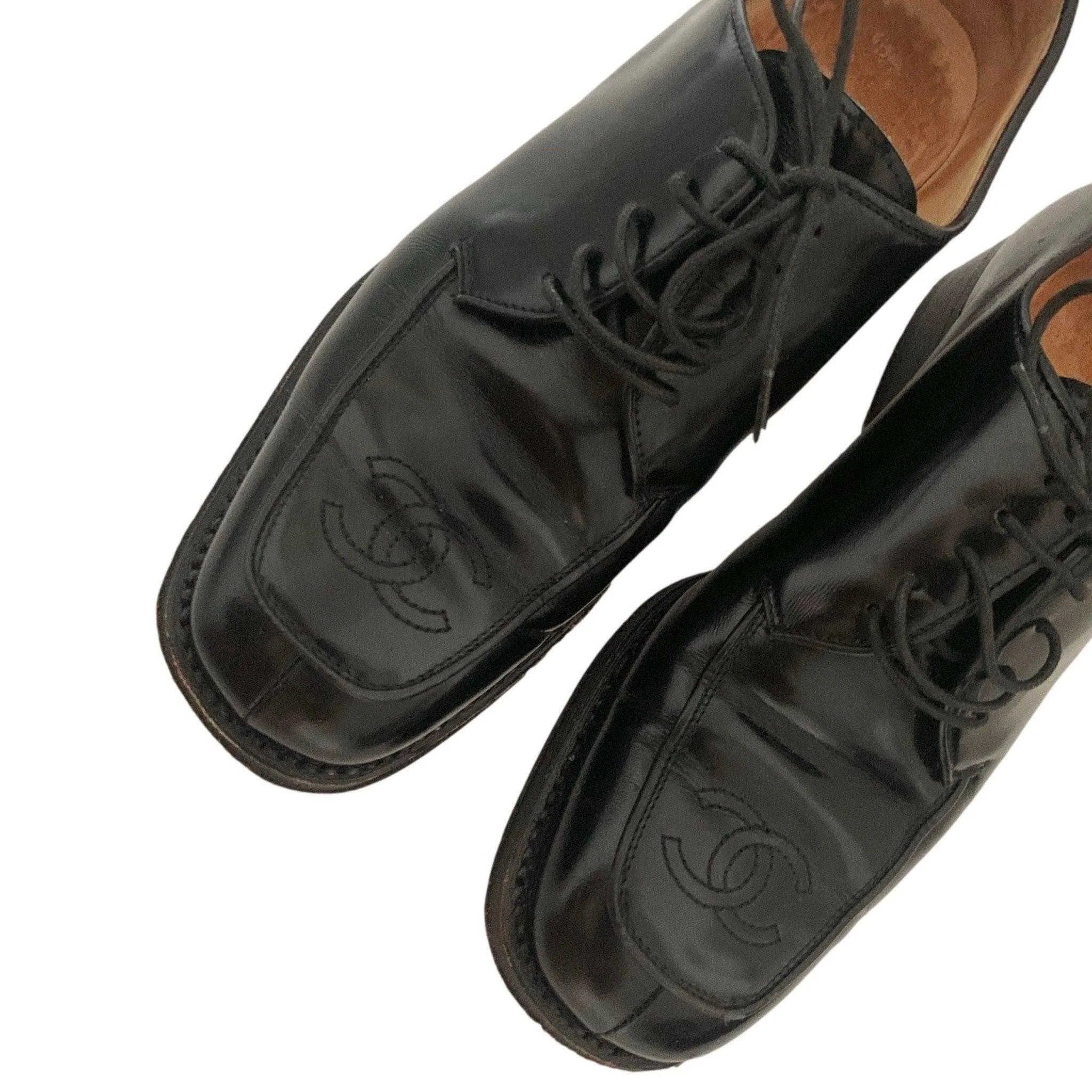 Chanel Black Patent Lace Up Oxfords - Image 3