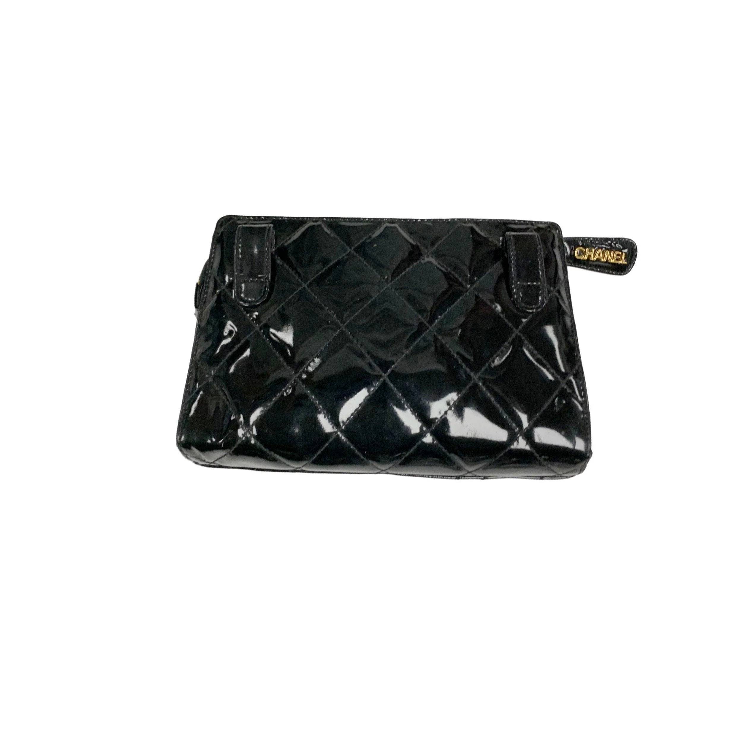 Chanel Black Patent Leather Quilted Belt Bag - Image 2