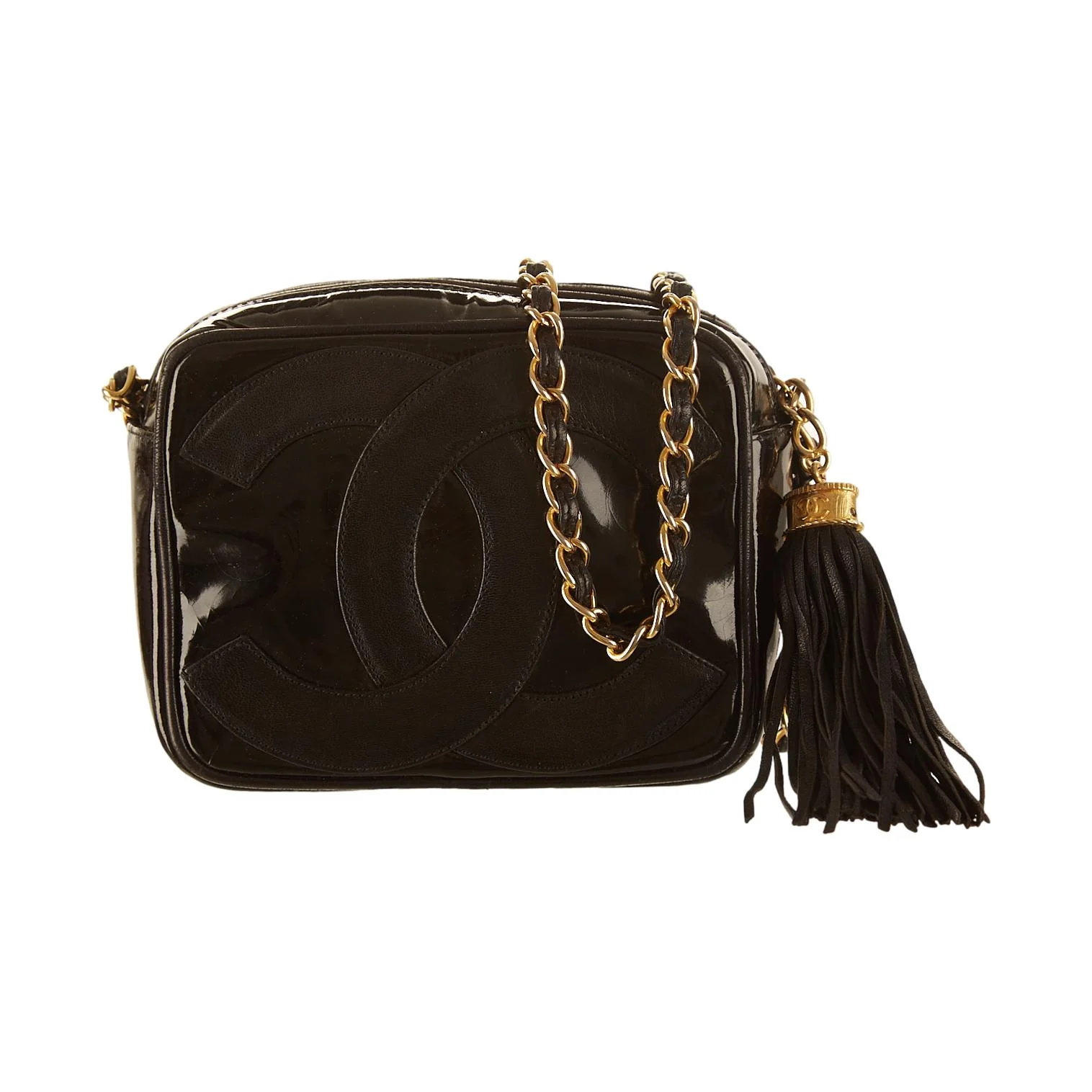 Chanel Black Patent Logo Shoulder Bag