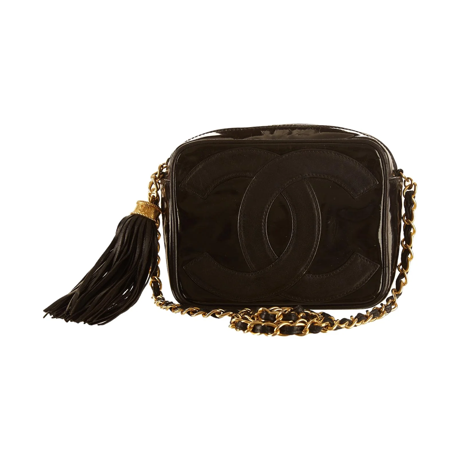 Chanel Black Patent Logo Shoulder Bag - Image 2
