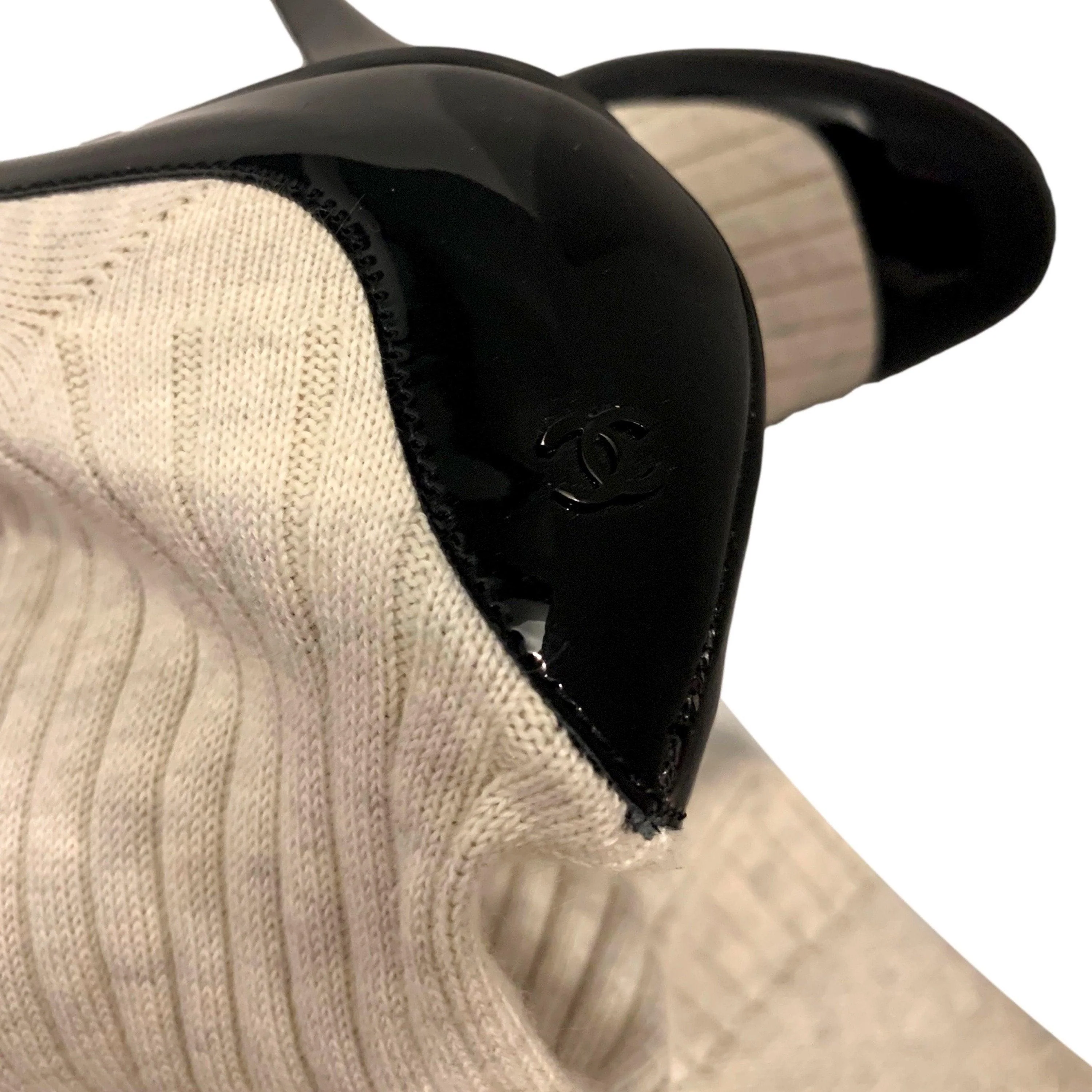 Chanel Black Patent Sock Bootie Heels - Image 2