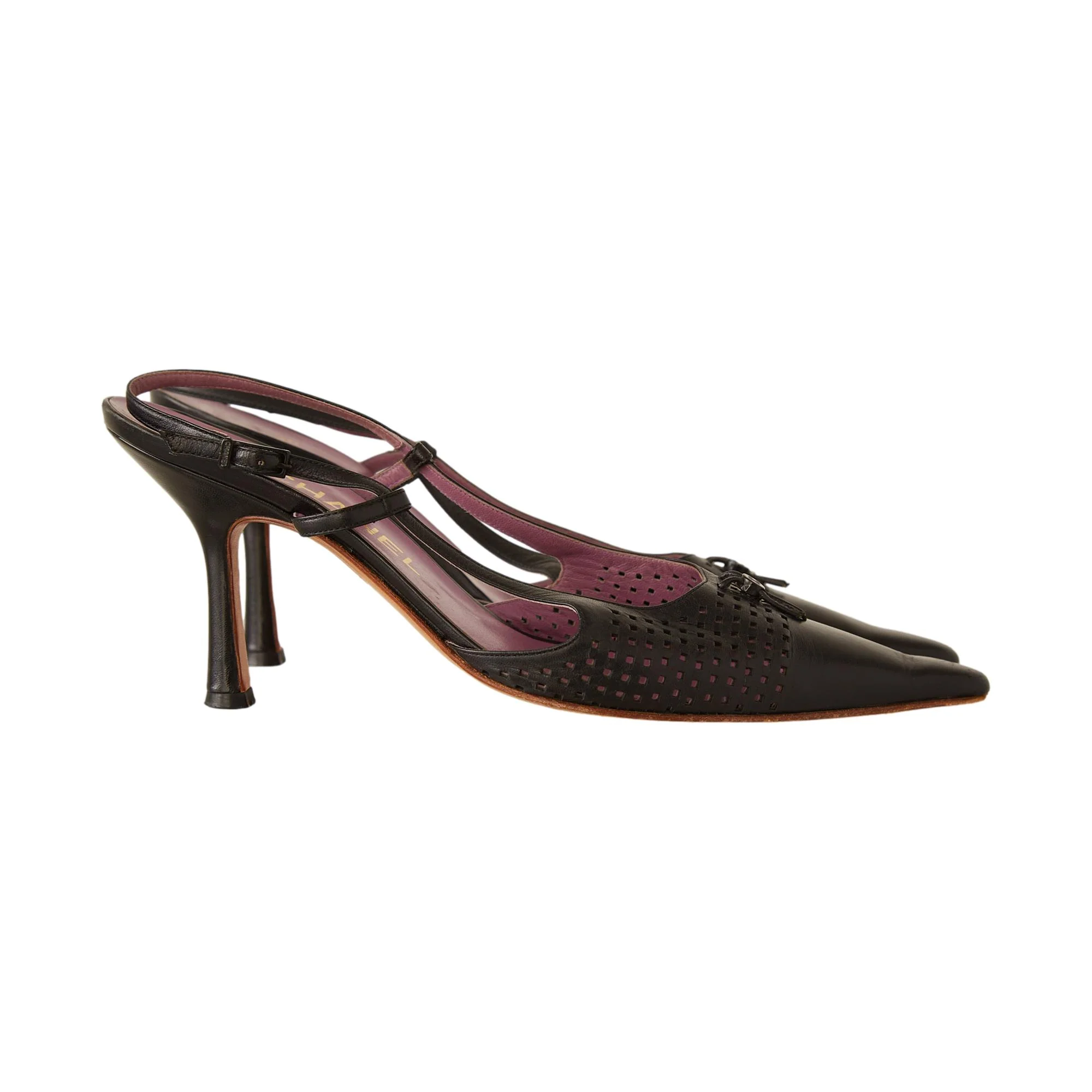 Chanel Black Perforated Sling Back Heels - Image 3