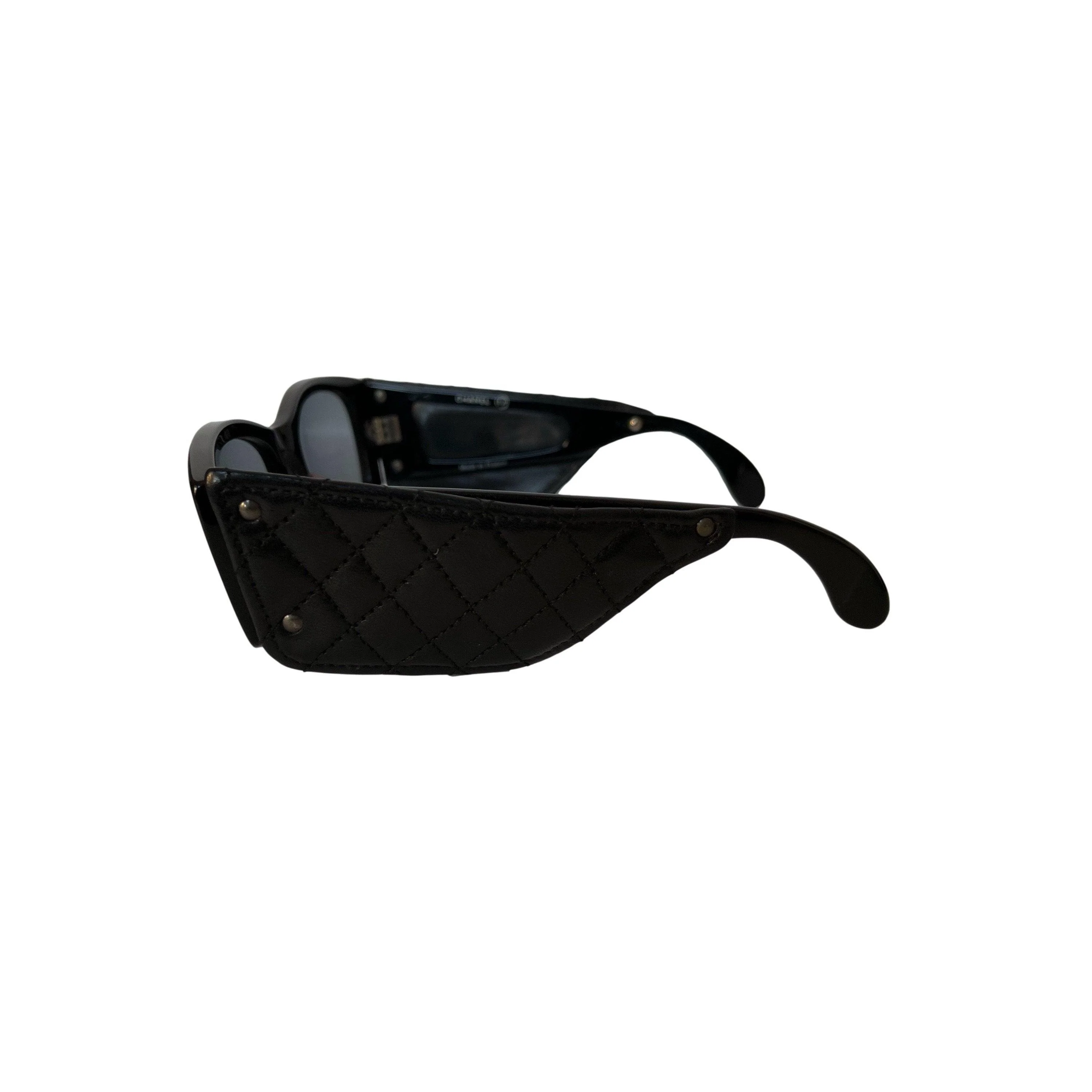 Chanel Black Quilted Leather Sunglasses - Image 2