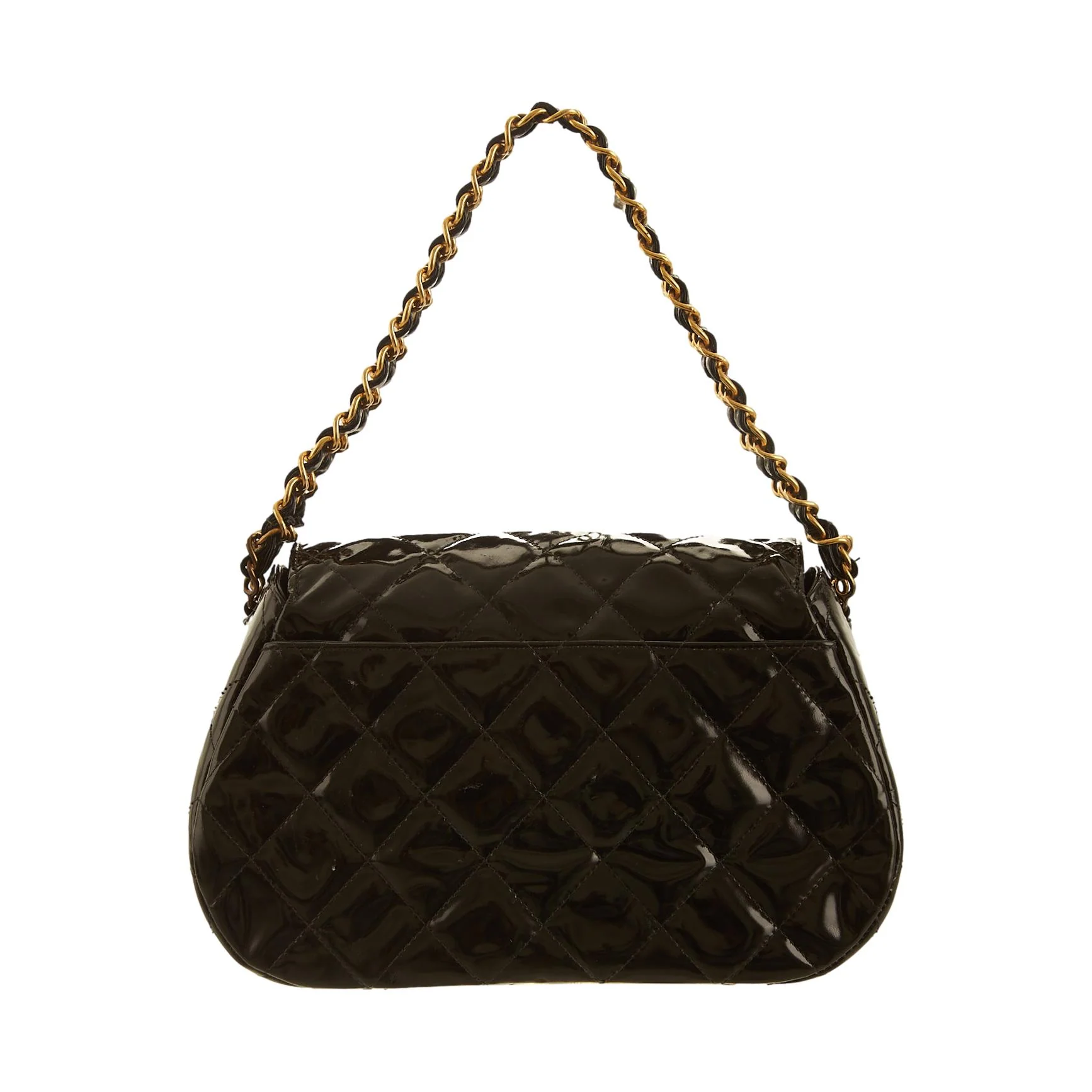 Chanel Black Quilted Patent Chain Shoulder Bag - Image 2