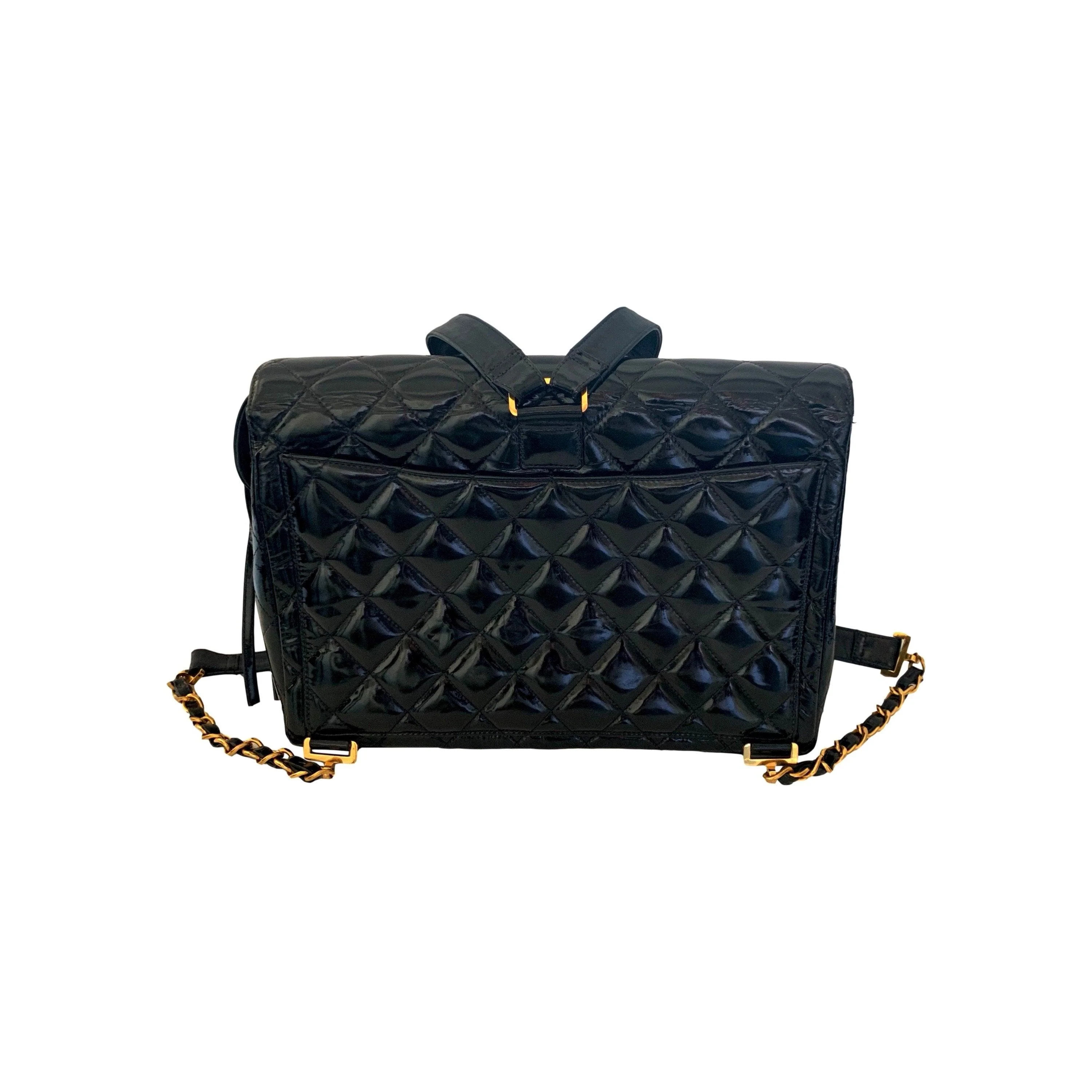 Chanel Black Quilted Patent Leather Backpack - Image 2