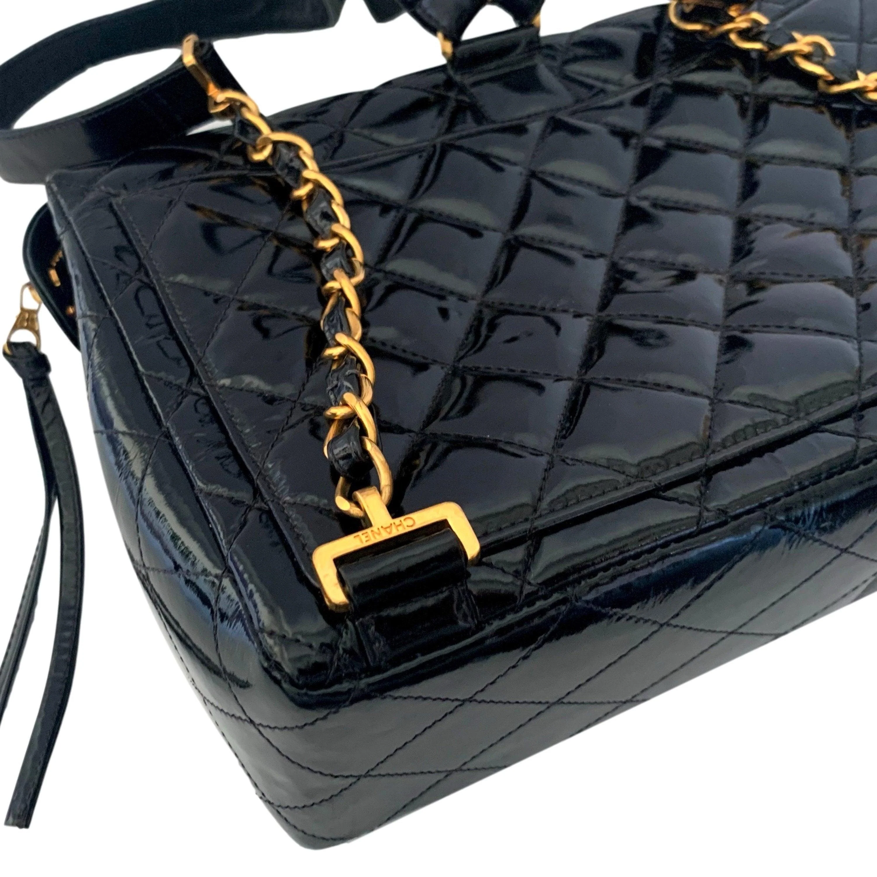 Chanel Black Quilted Patent Leather Backpack - Image 4