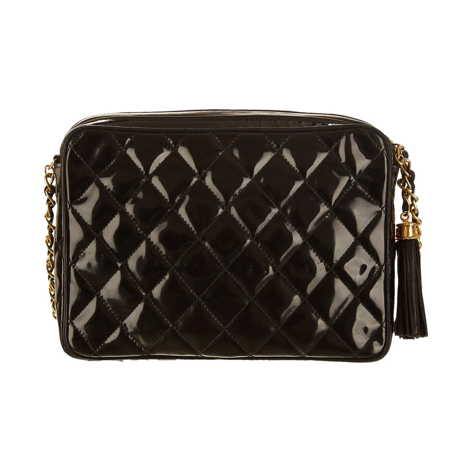 Chanel Black Quilted Patent Shoulder Bag - Image 2