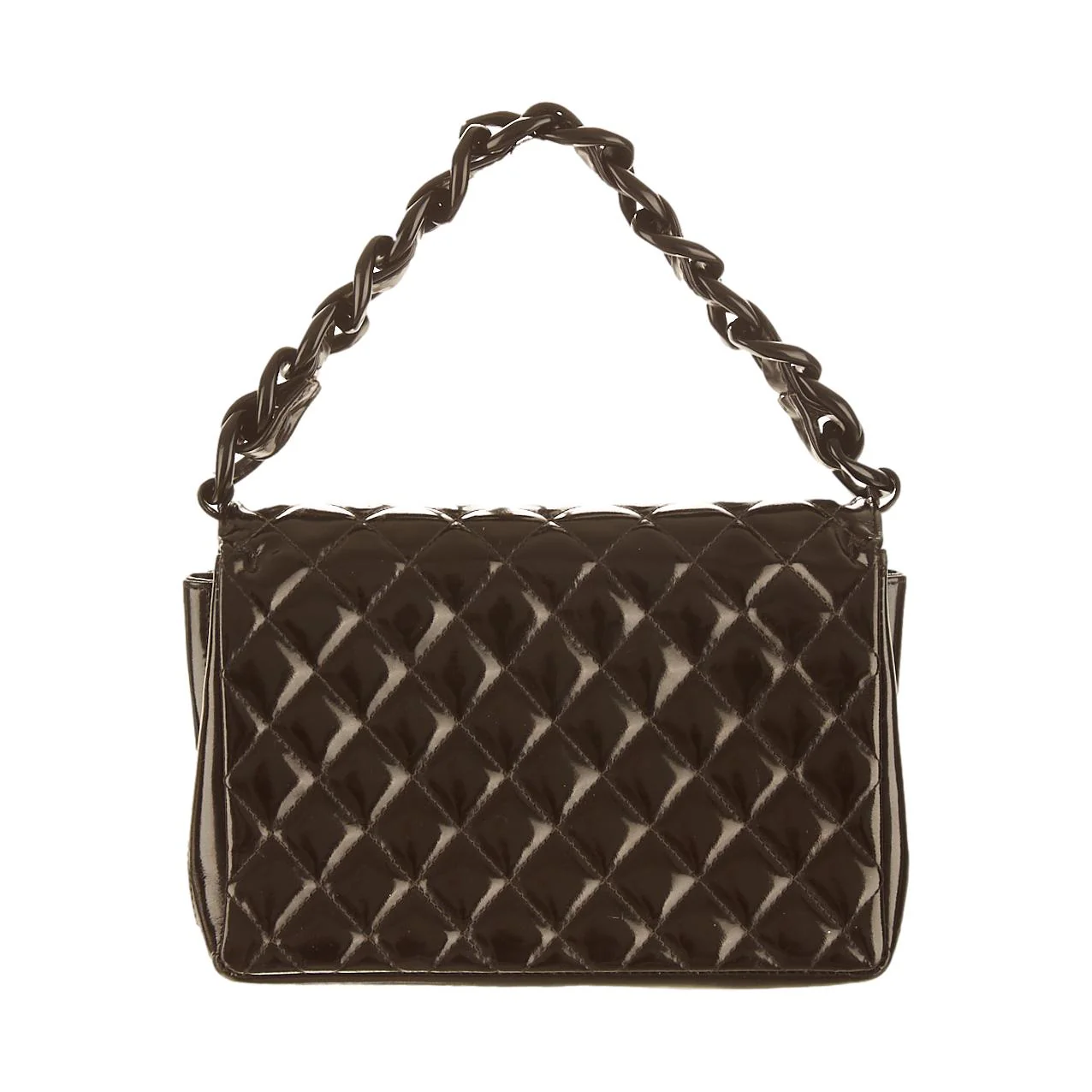 Chanel Black Quilted Patent Top Handle Bag - Image 2