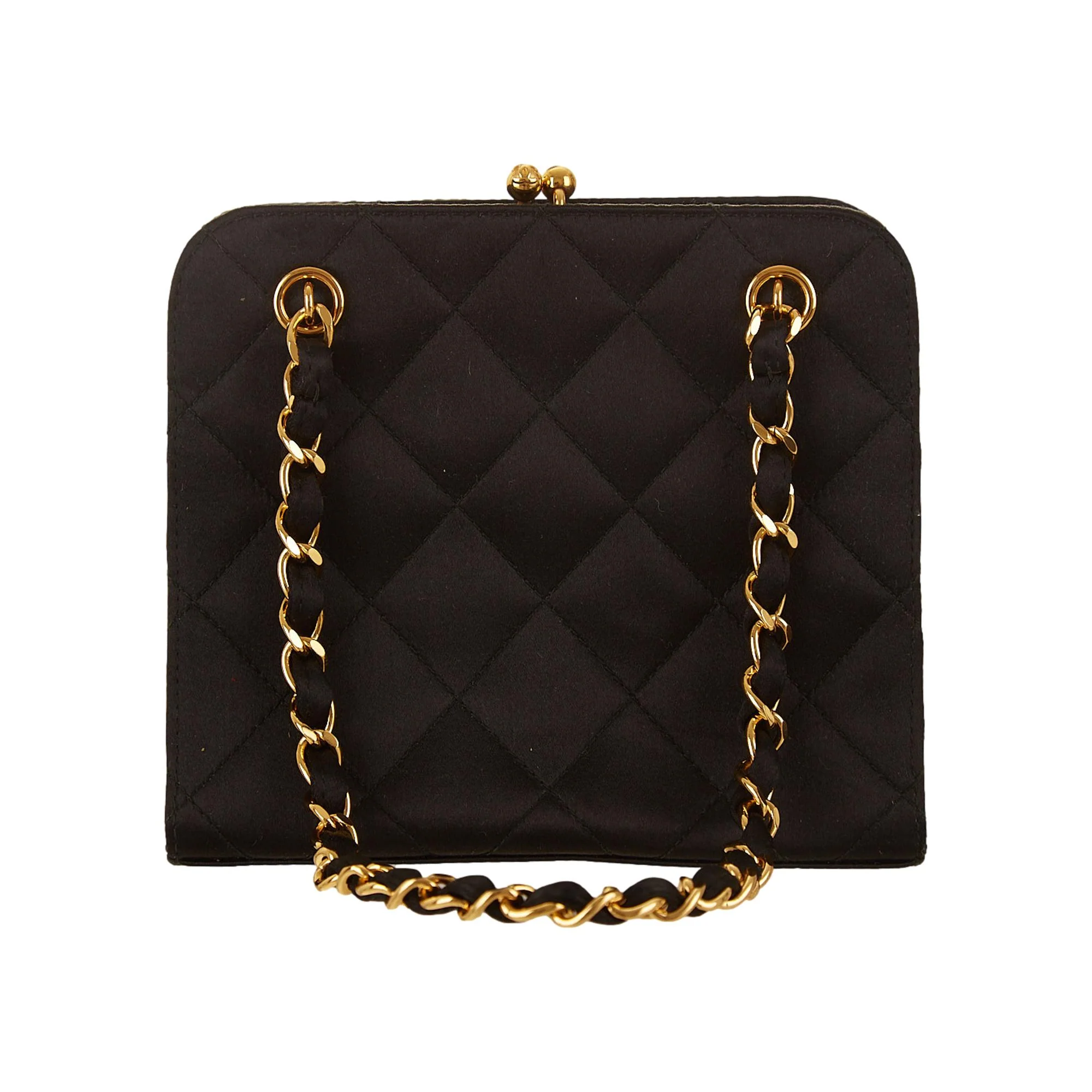 Chanel Black Quilted Satin Mini Kiss Lock Bag - Image 2
