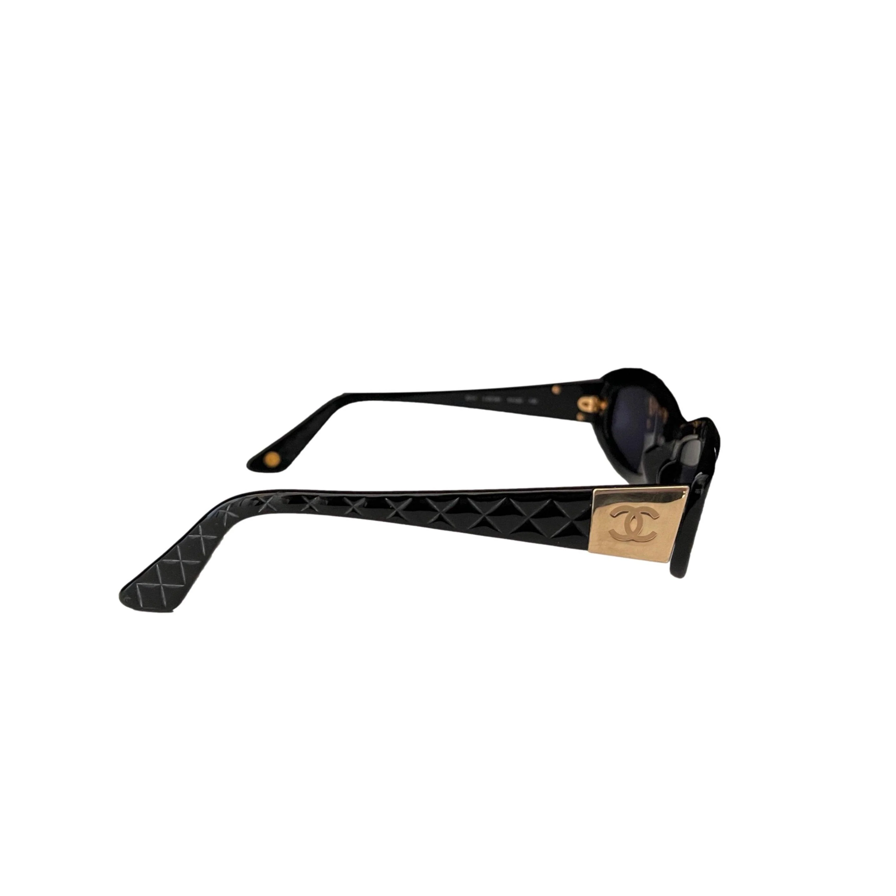Chanel Black Quilted Slim Sunglasses - Image 2