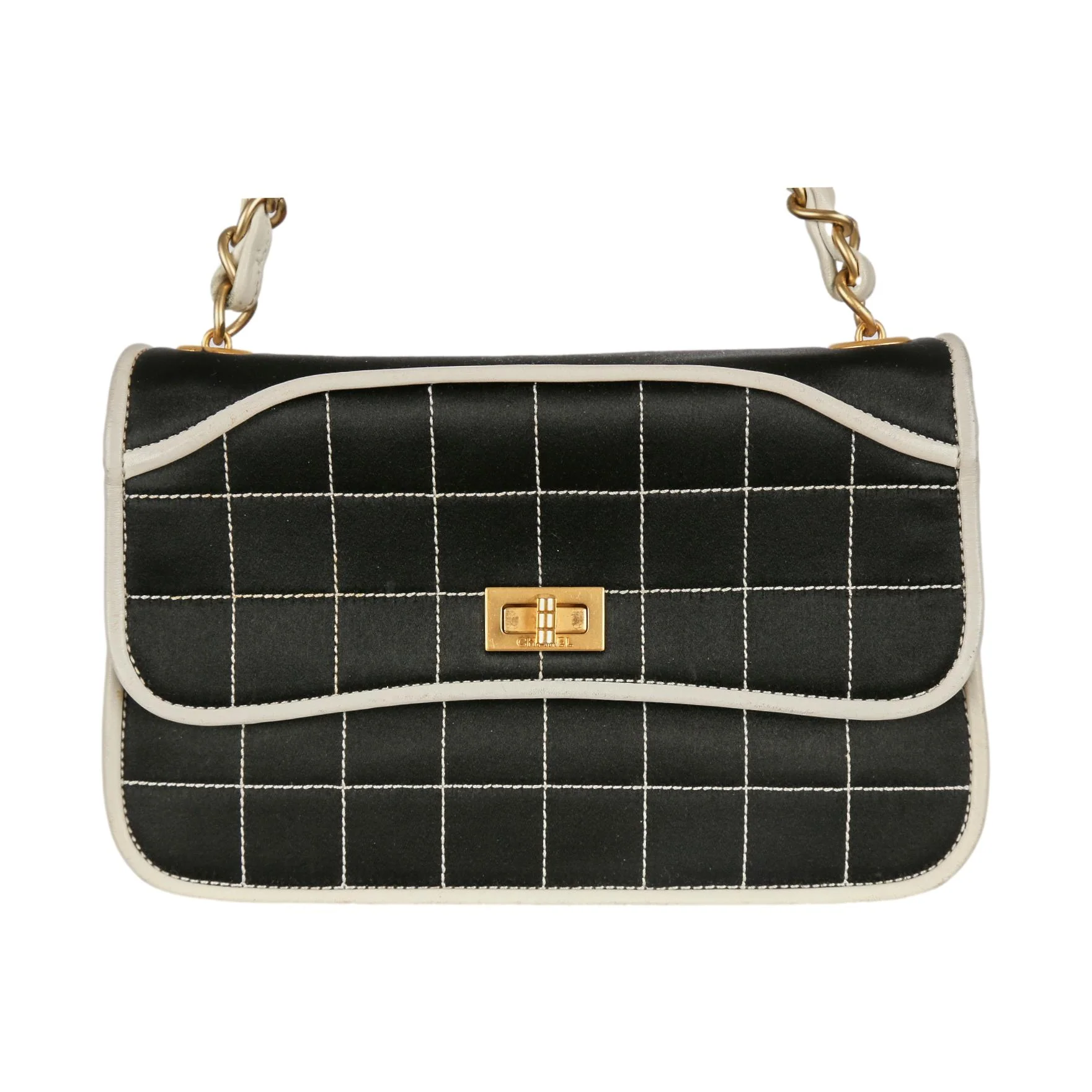 Chanel Black Quilted Satin Chain Shoulder Bag