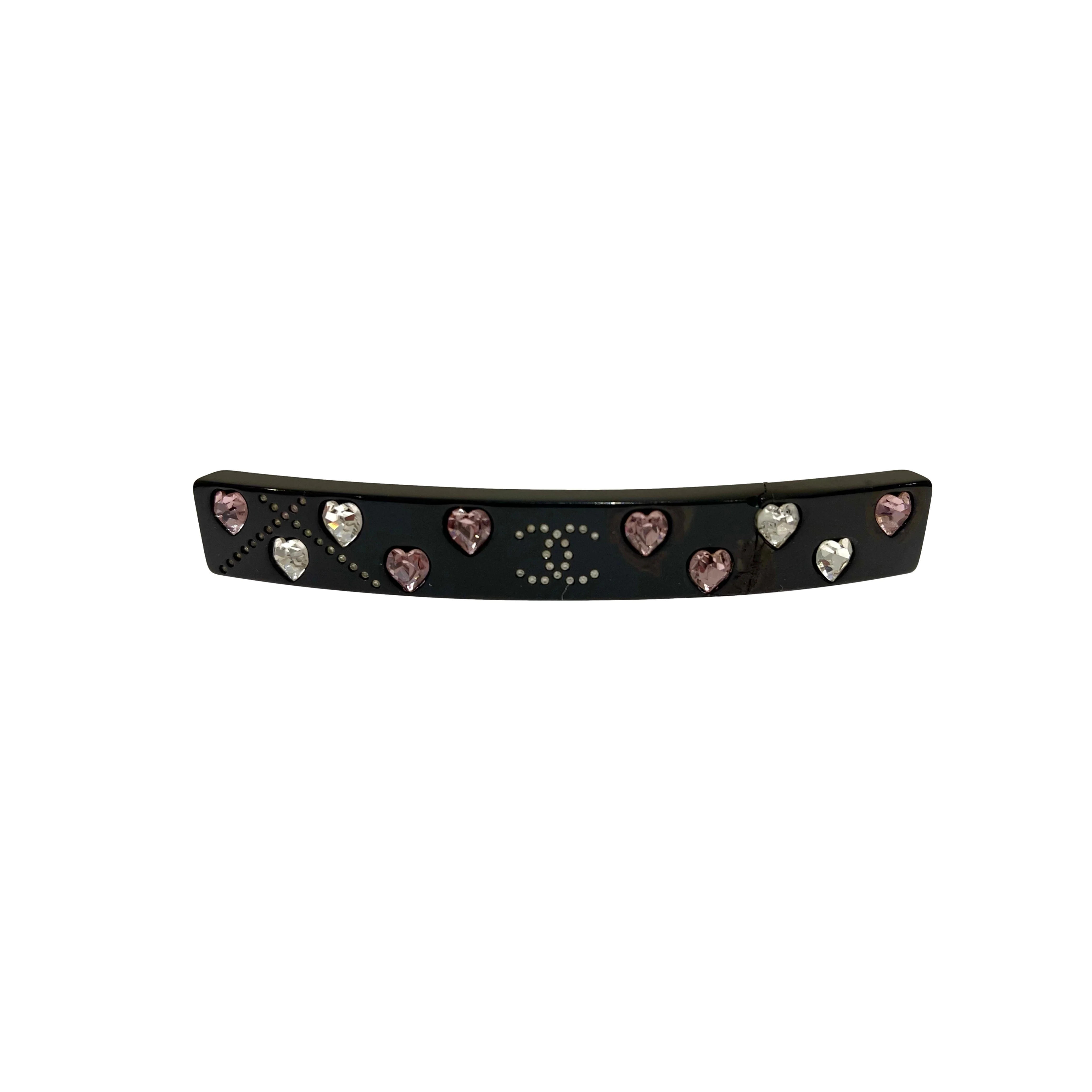 Chanel Black Rhinestone Logo Hair Barrette