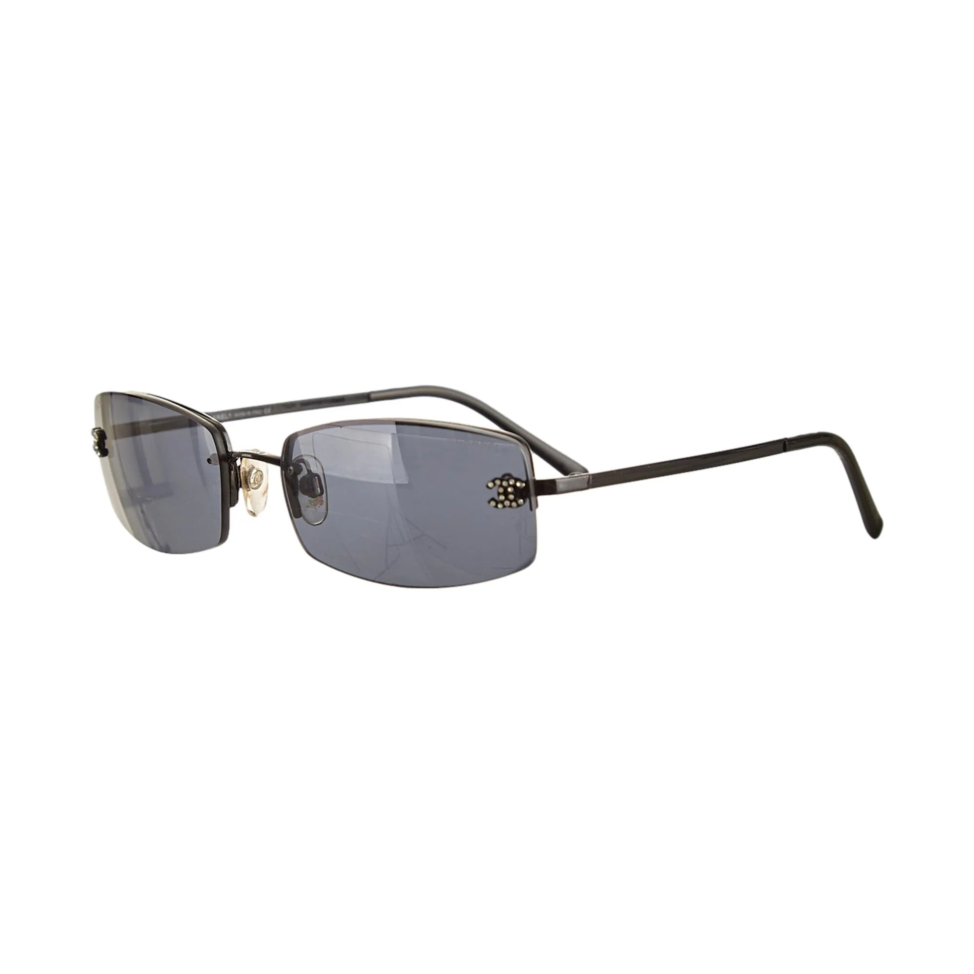 Chanel Black Rhinestone Logo Micro Sunglasses