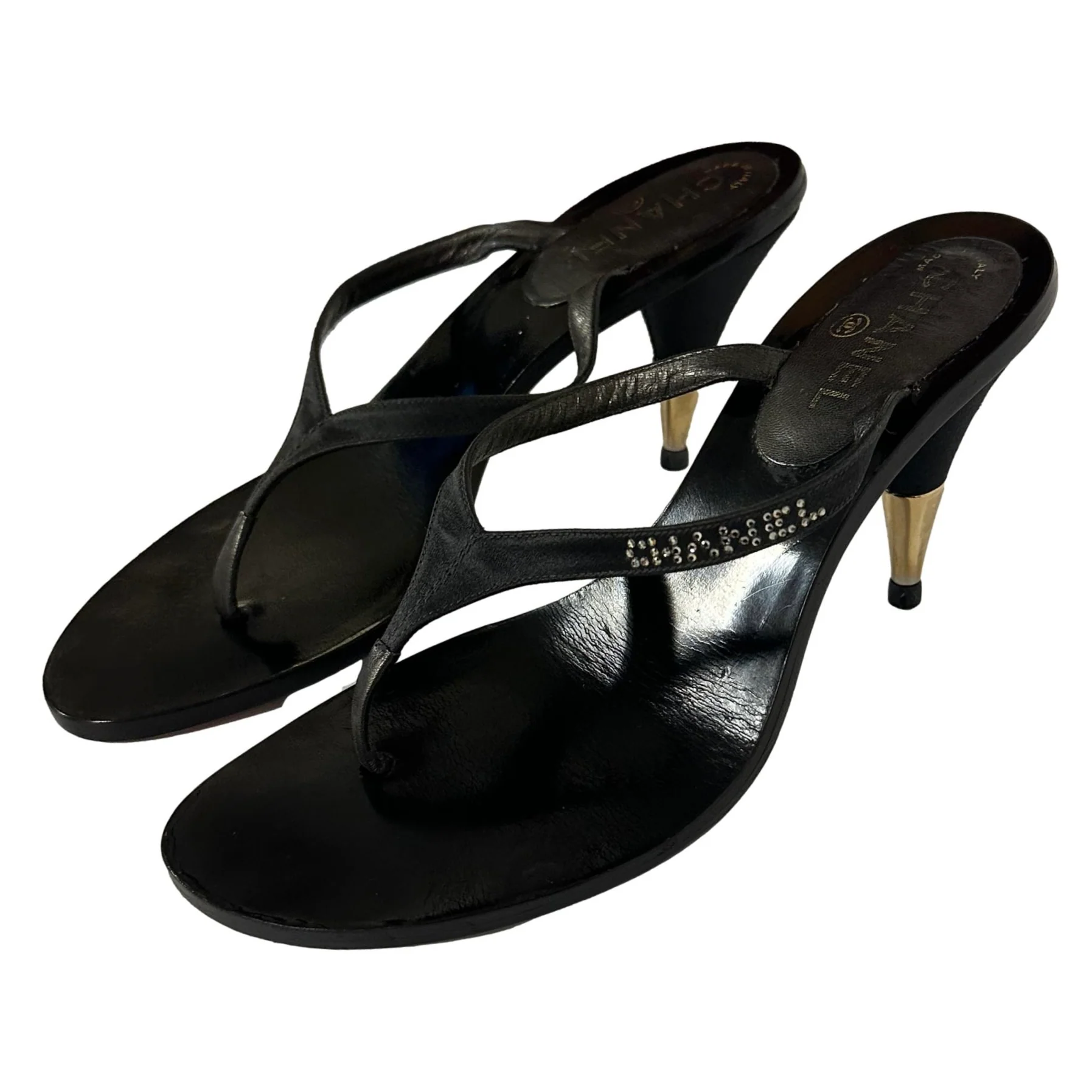 Chanel Black Rhinestone Logo Sandals - Image 4