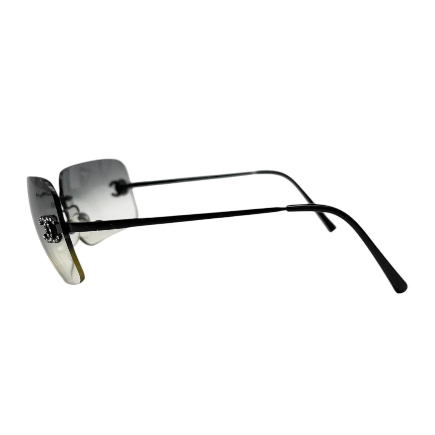 Chanel Black Rhinestone Rimless Sunglasses - Image 3