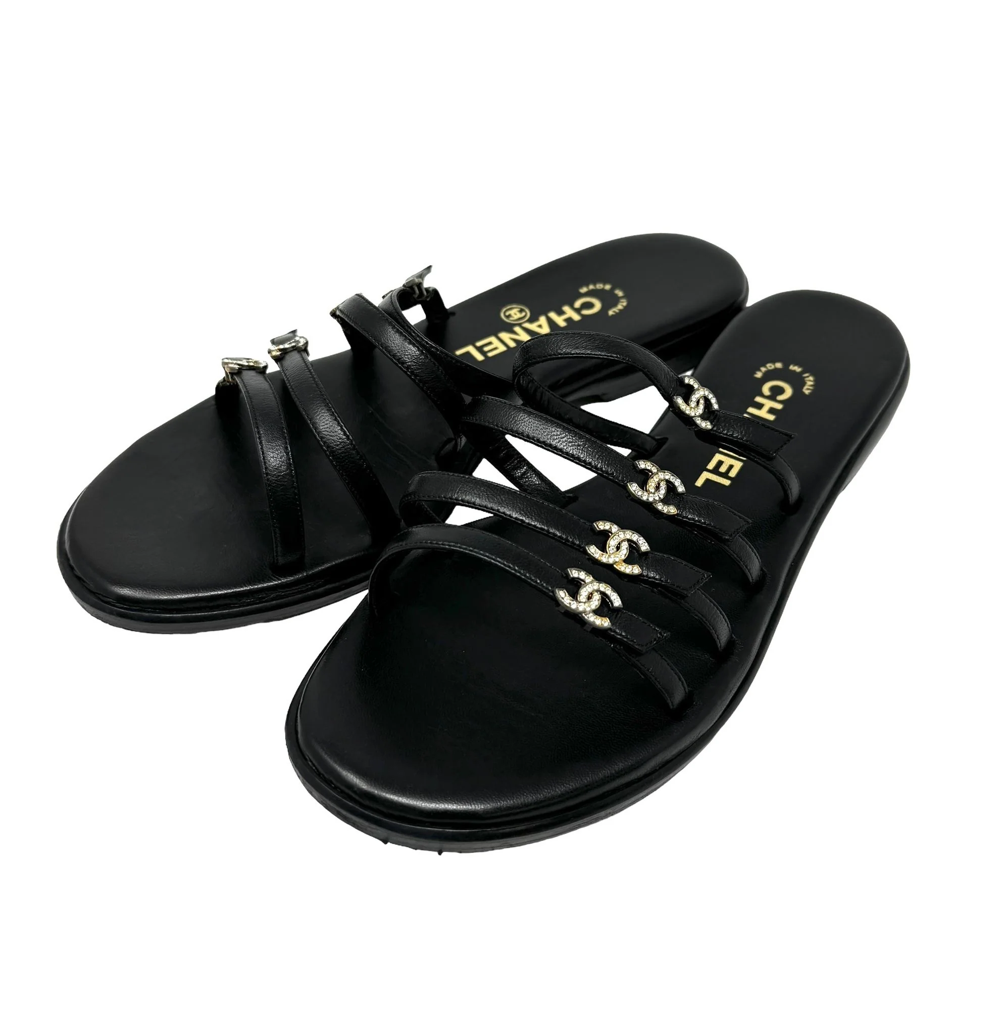 Chanel Black Rhinestone Sandals - Image 2