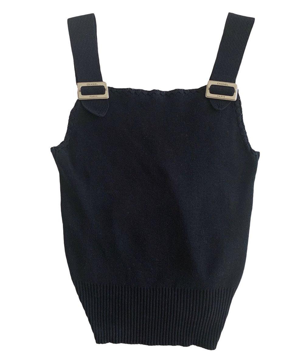 Chanel Black Ribbed Buckle Tank