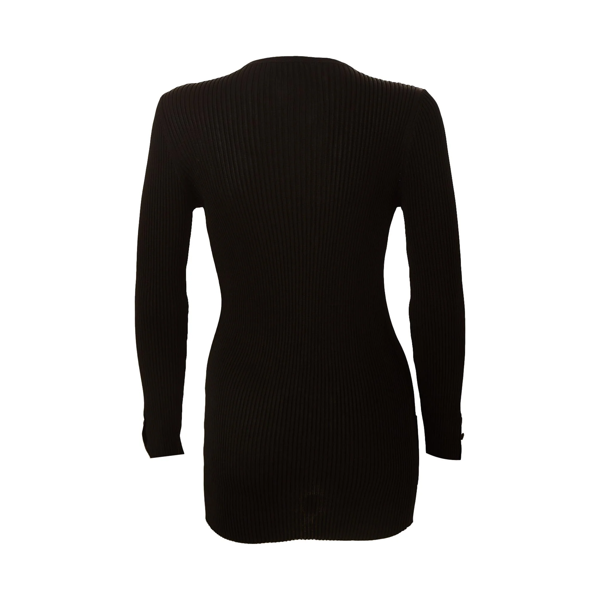 Chanel Black Ribbed Button Long Cardigan - Image 2