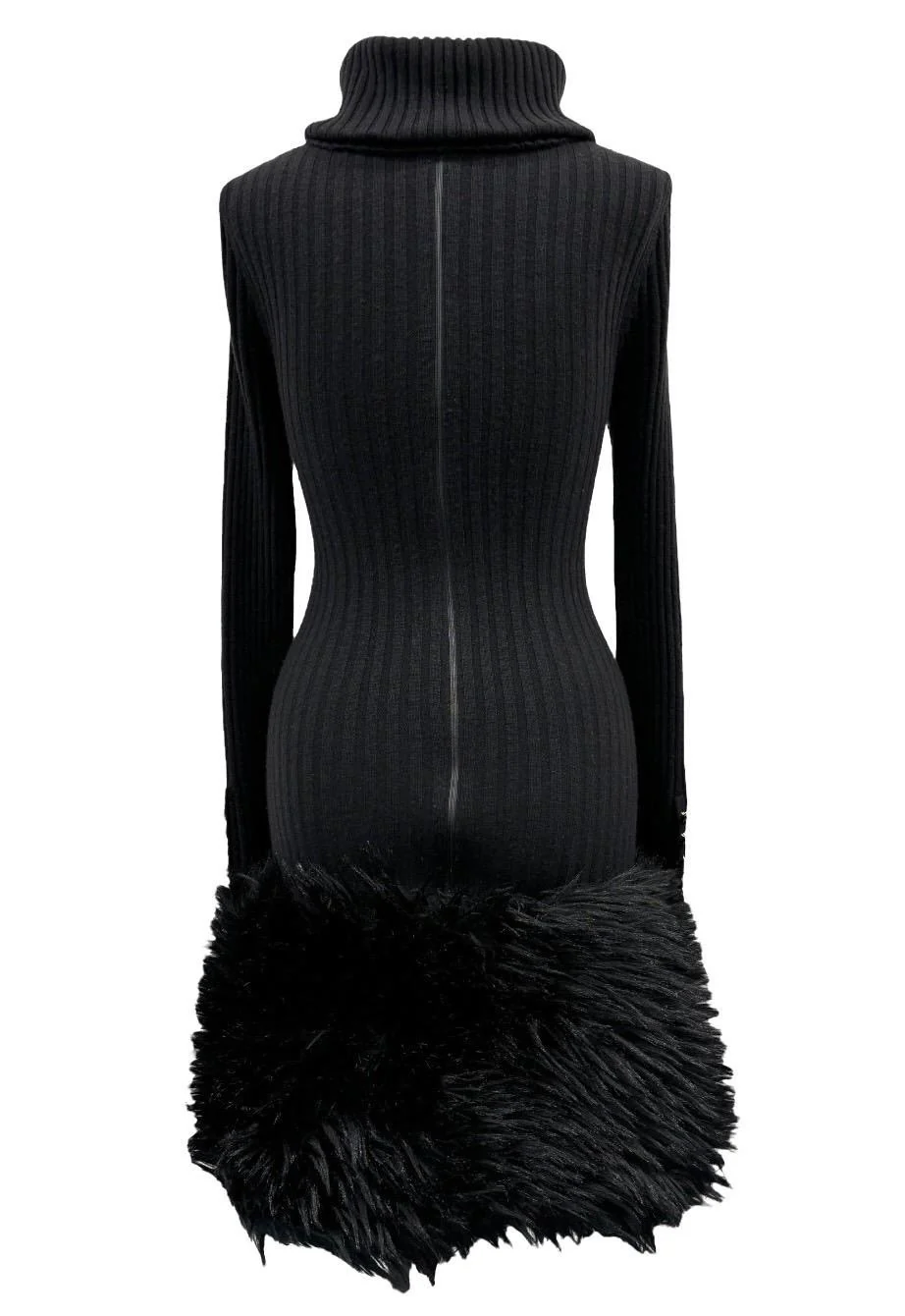 Chanel Black Ribbed 1994 Fur Logo Dress - Image 2