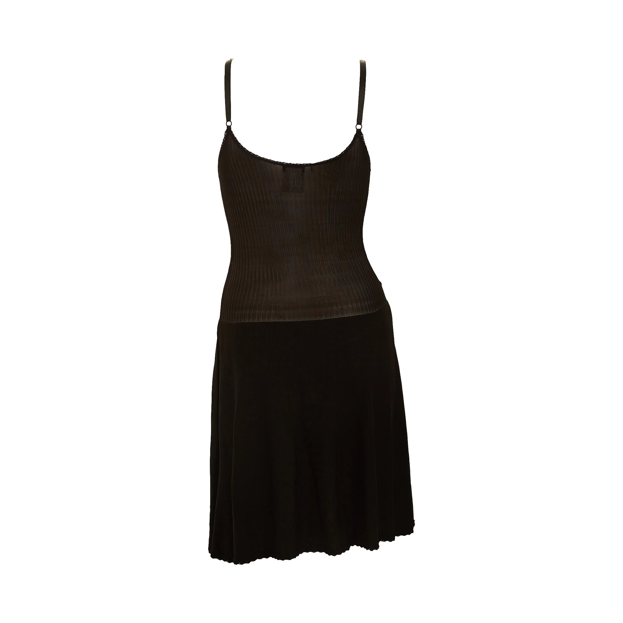 Chanel Black Ribbed Lace Sheer Logo Dress - Image 3