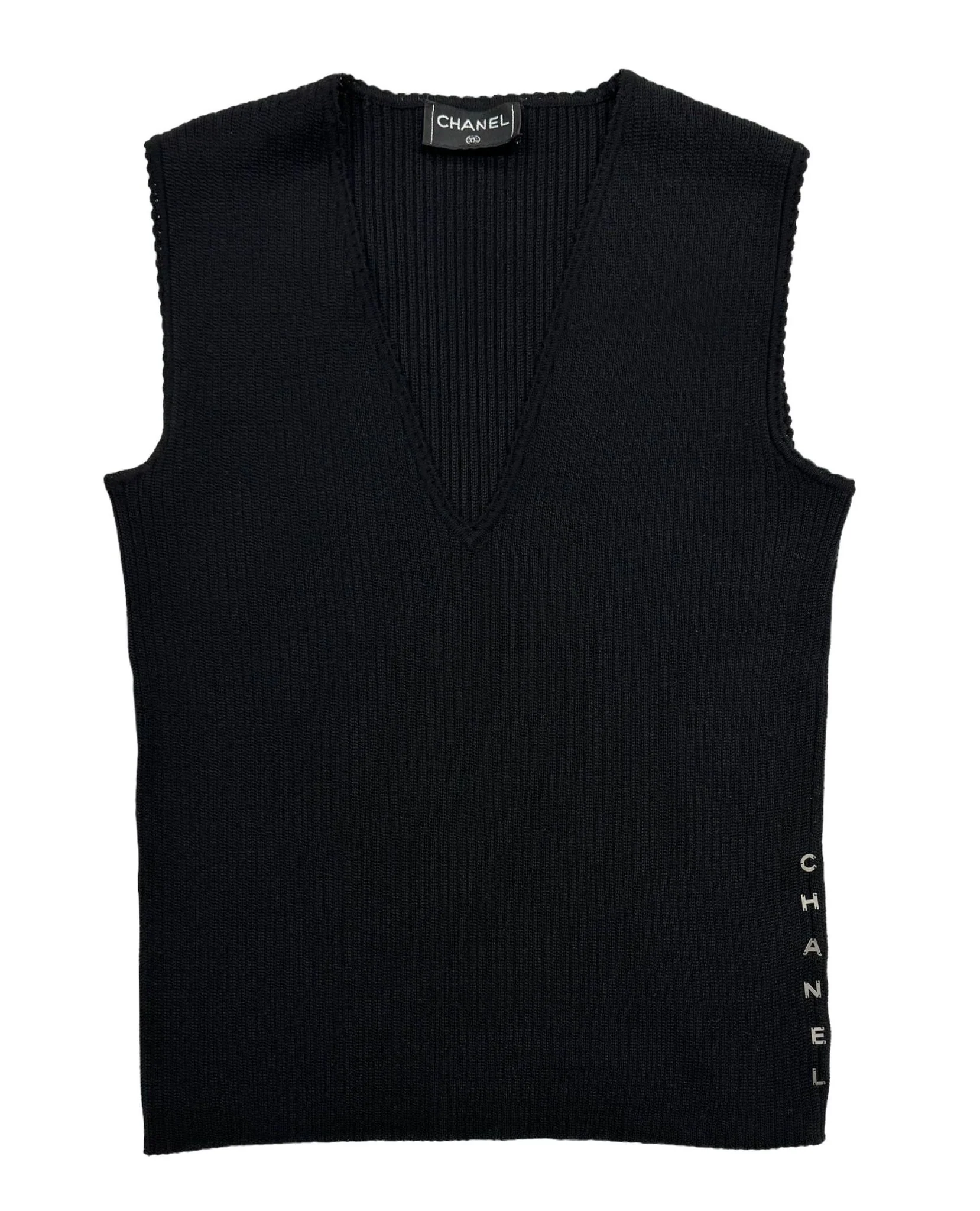 Chanel Black Ribbed Logo Tank
