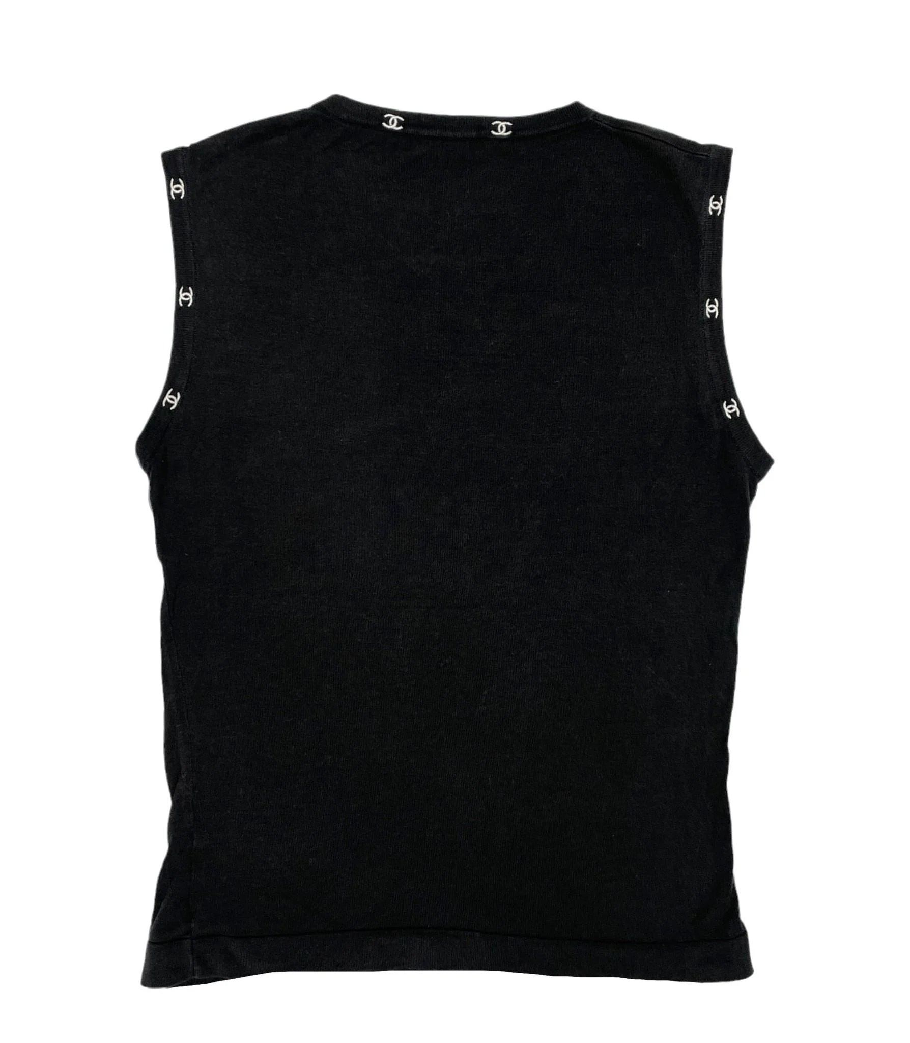 Chanel Black Ribbed Logo Tank - Image 2