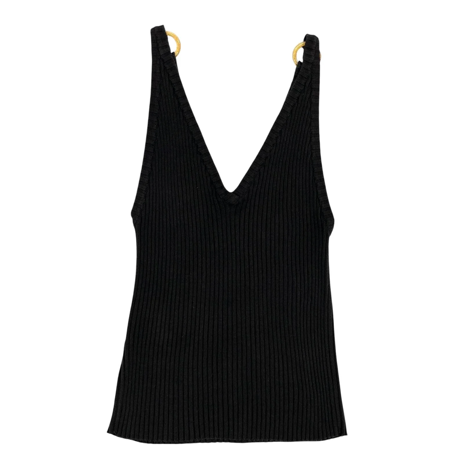Chanel Black Ribbed Logo Tank - Image 2