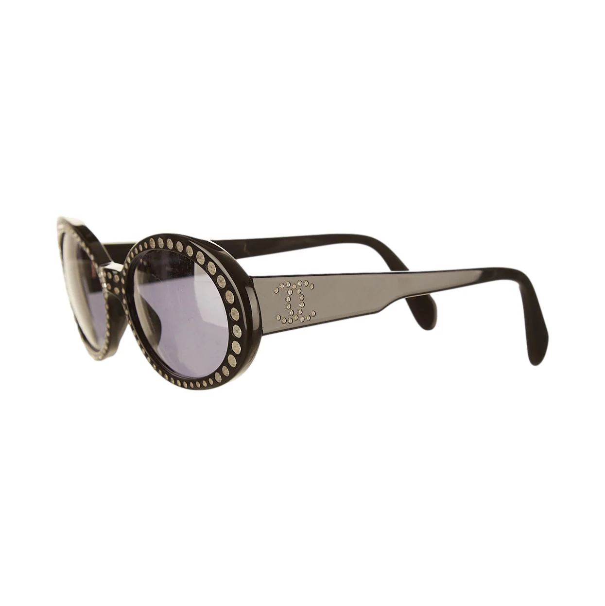 Chanel Black Round Rhinestone Logo Sunglasses - Image 3