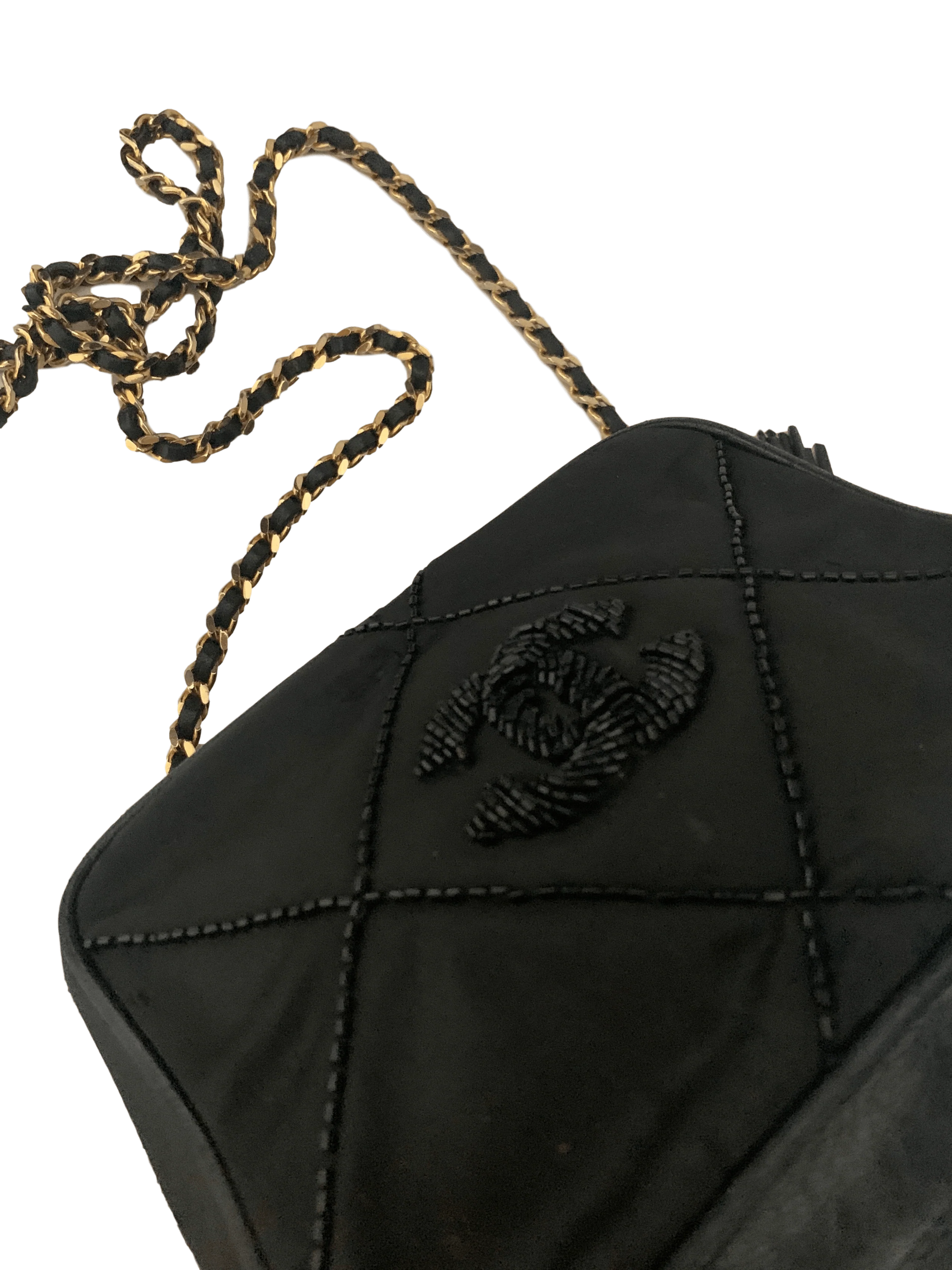 Chanel Black Satin Beaded Camera Bag - Image 2