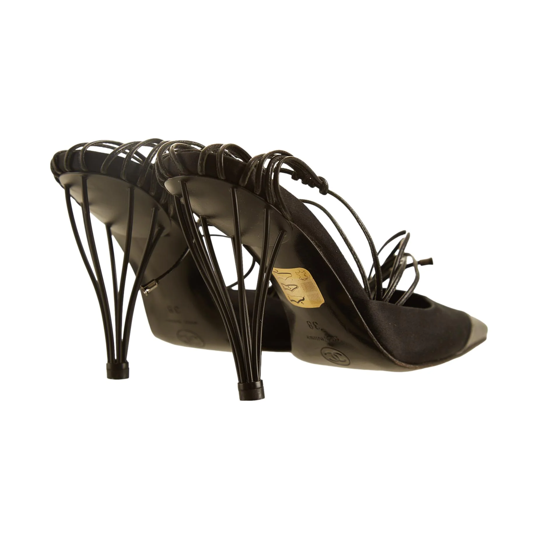 Chanel Black Satin Cage Heels - Image 4