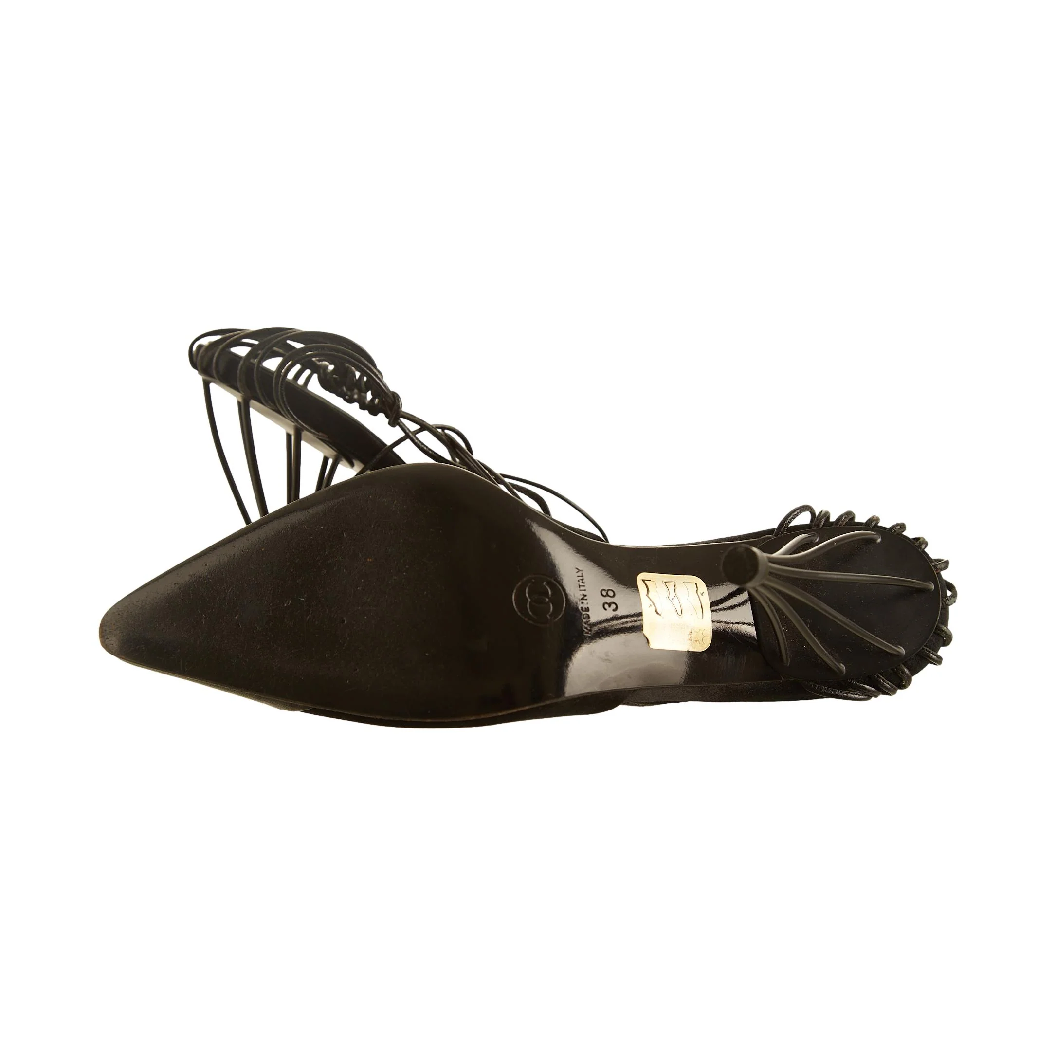 Chanel Black Satin Cage Heels - Image 5