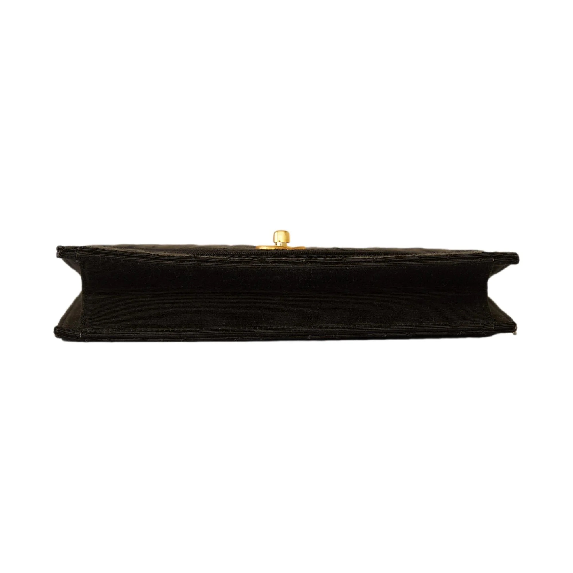 Chanel Black Satin Logo Structured Clutch - Image 3