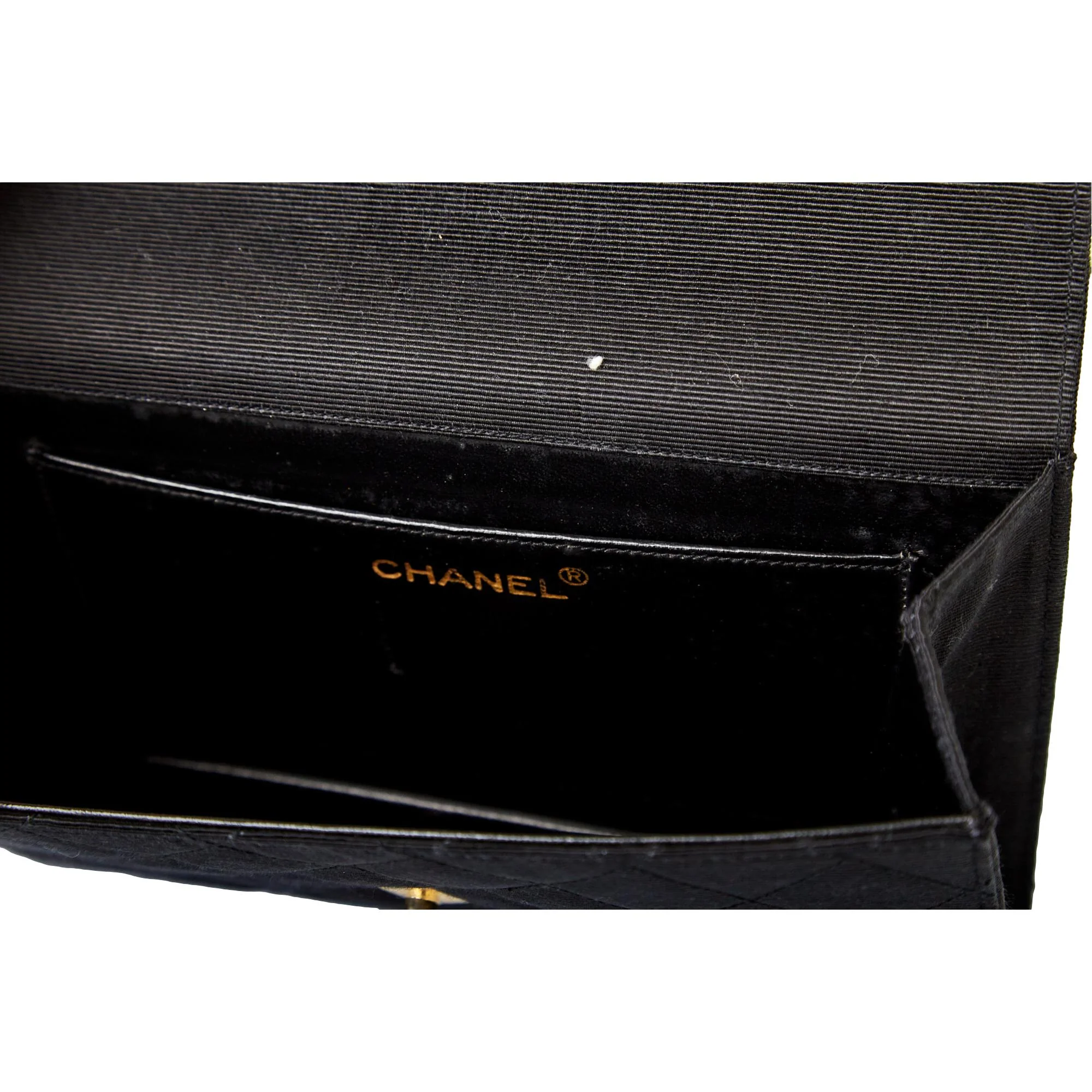 Chanel Black Satin Logo Structured Clutch - Image 4