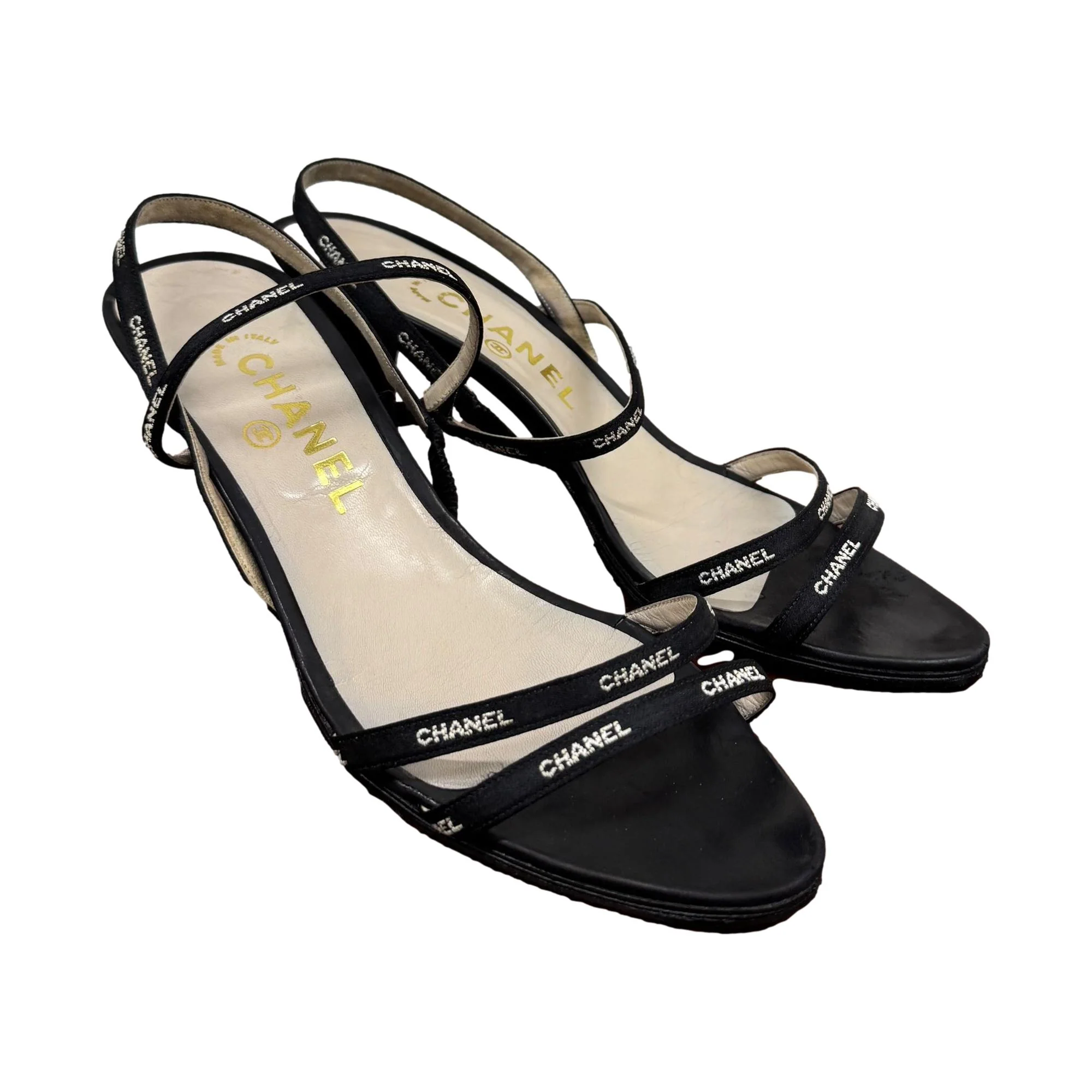 Chanel Black Satin Ribbon Heels - Image 2