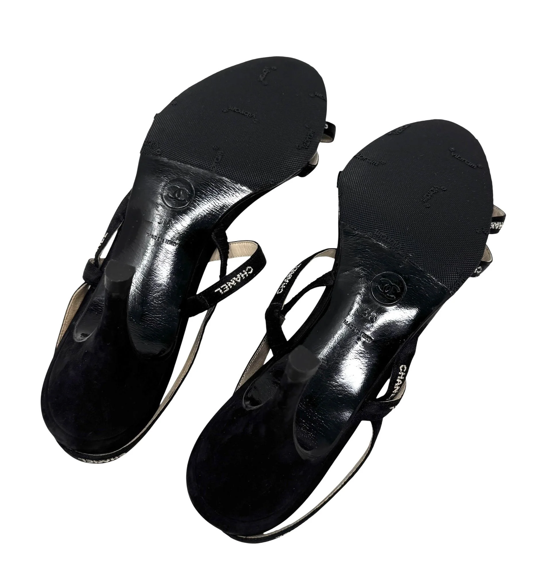Chanel Black Satin Ribbon Heels - Image 4