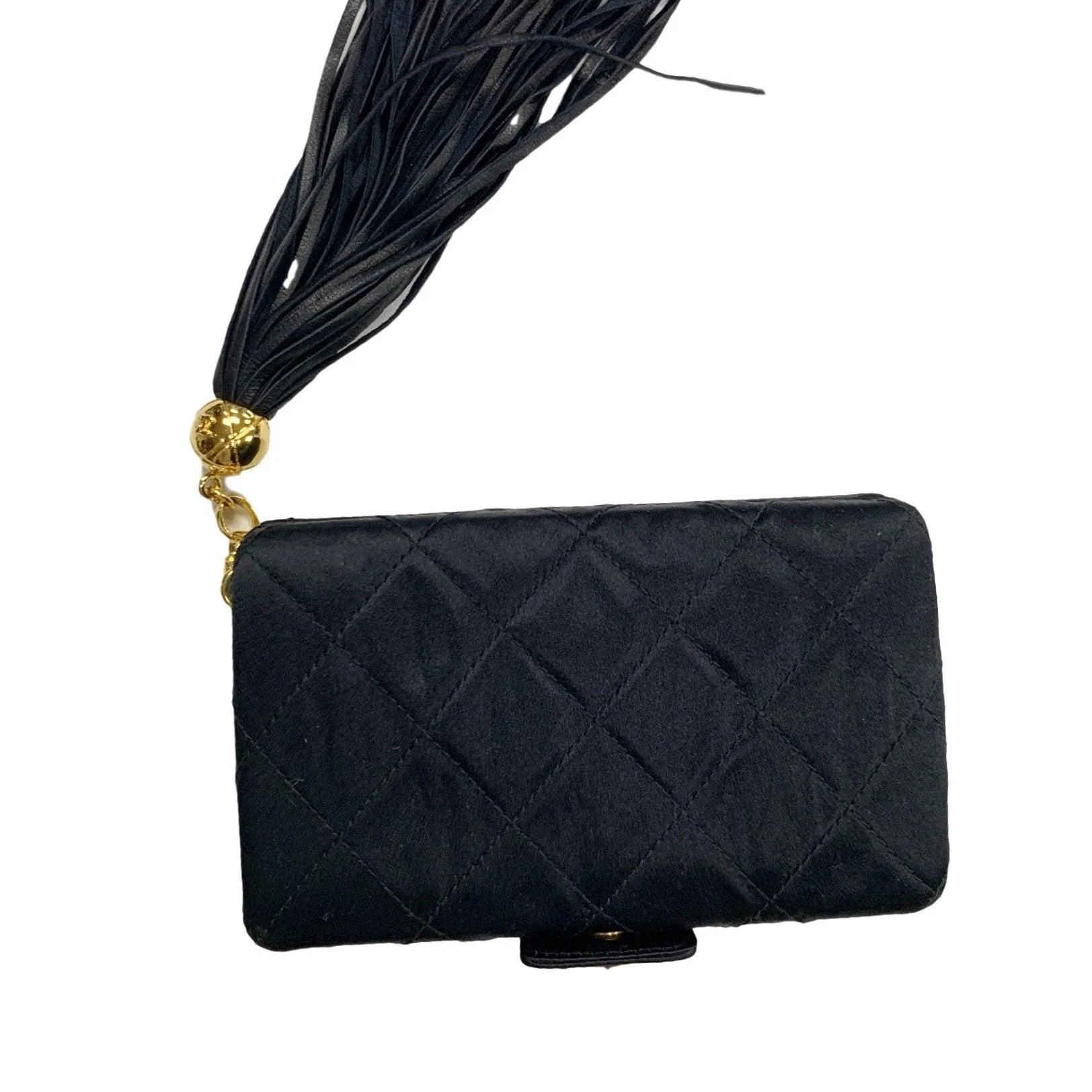 Chanel Black Satin Tassel Mini Box Clutch - Image 2