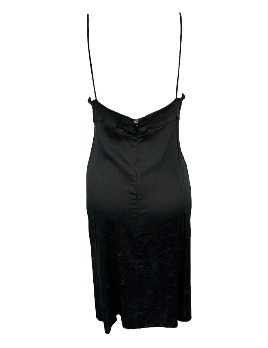 Chanel Black Silk Camellia Logo Slip Dress - Image 2