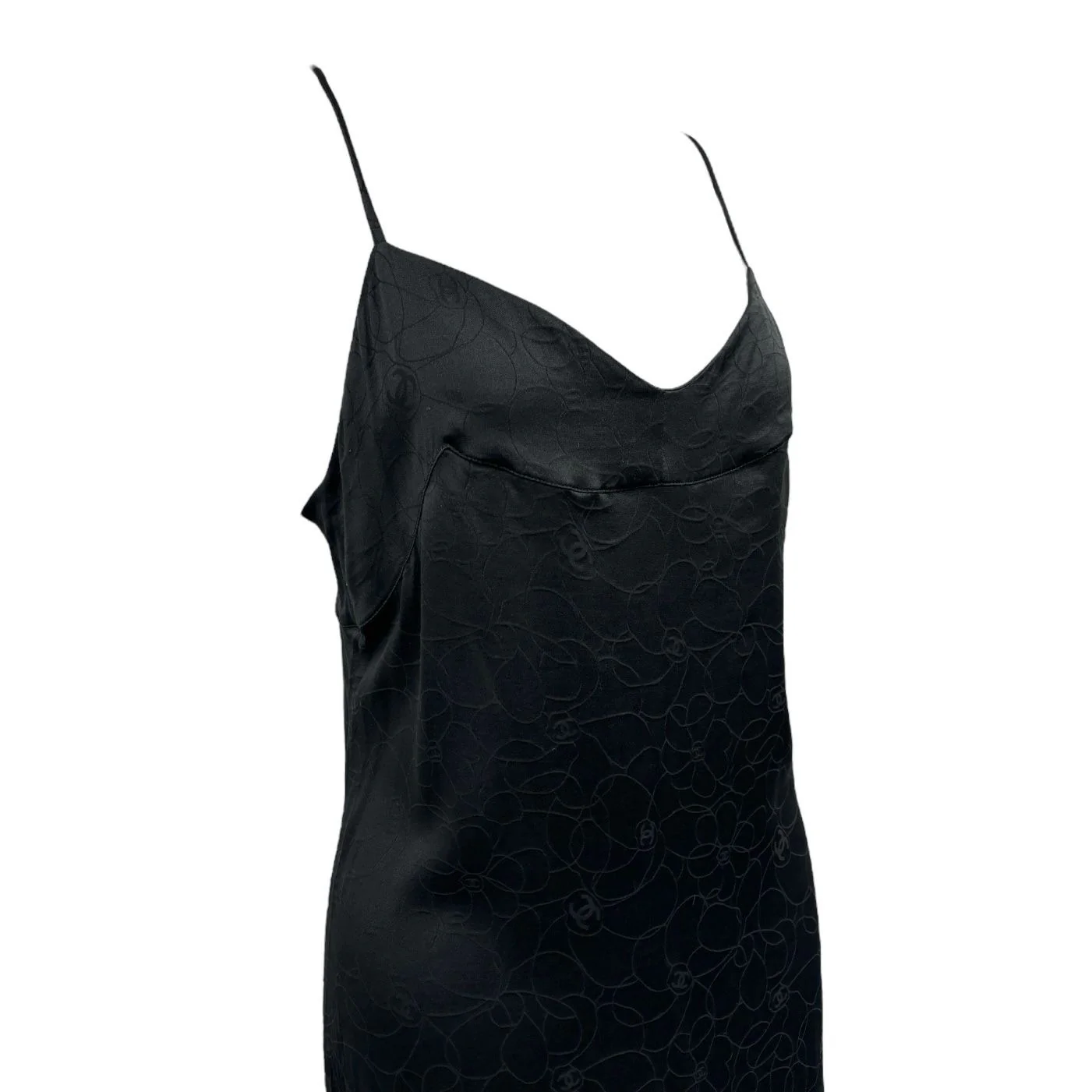 Chanel Black Silk Camellia Logo Slip Dress - Image 3