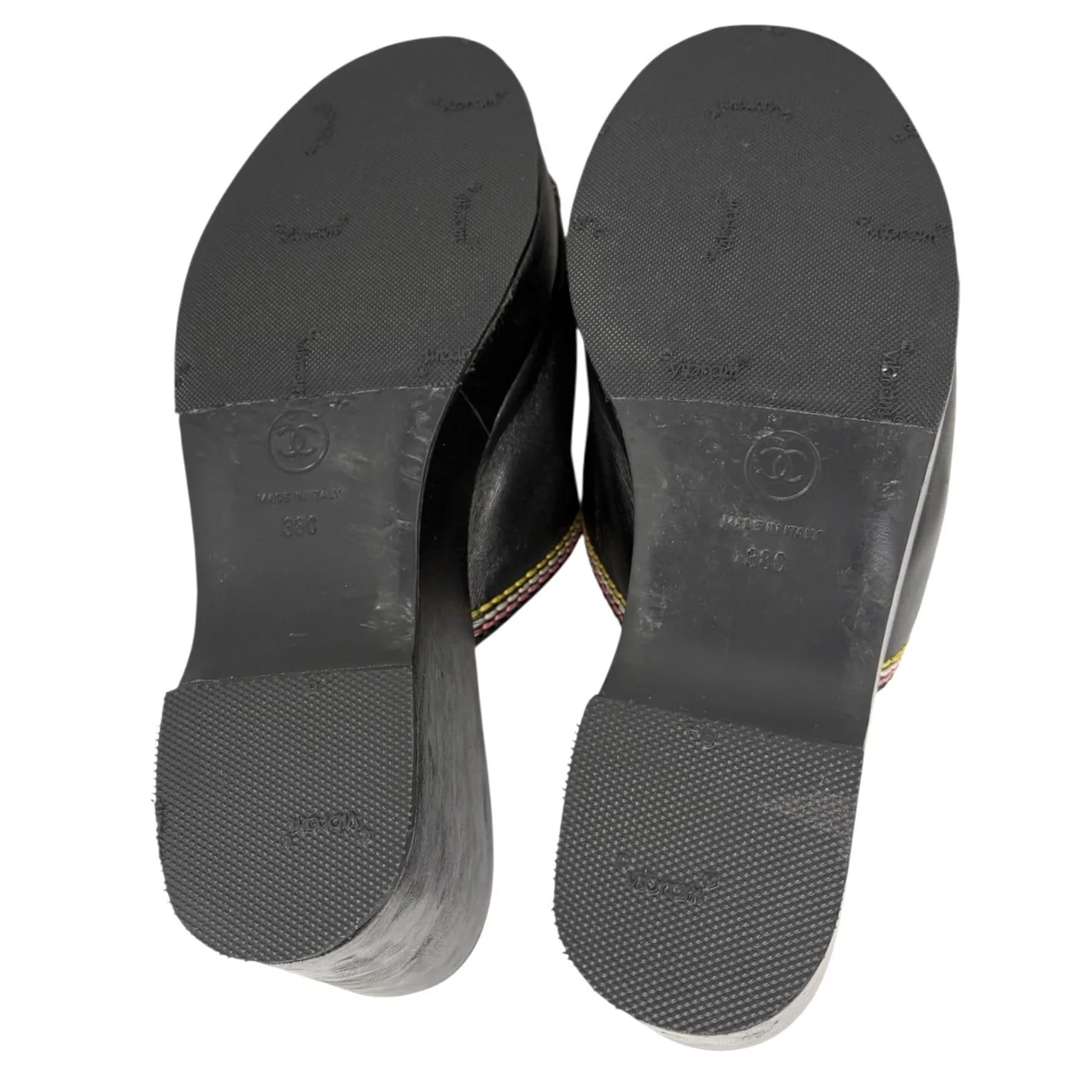 Chanel Black Stitched Logo Platform Sandals - Image 4