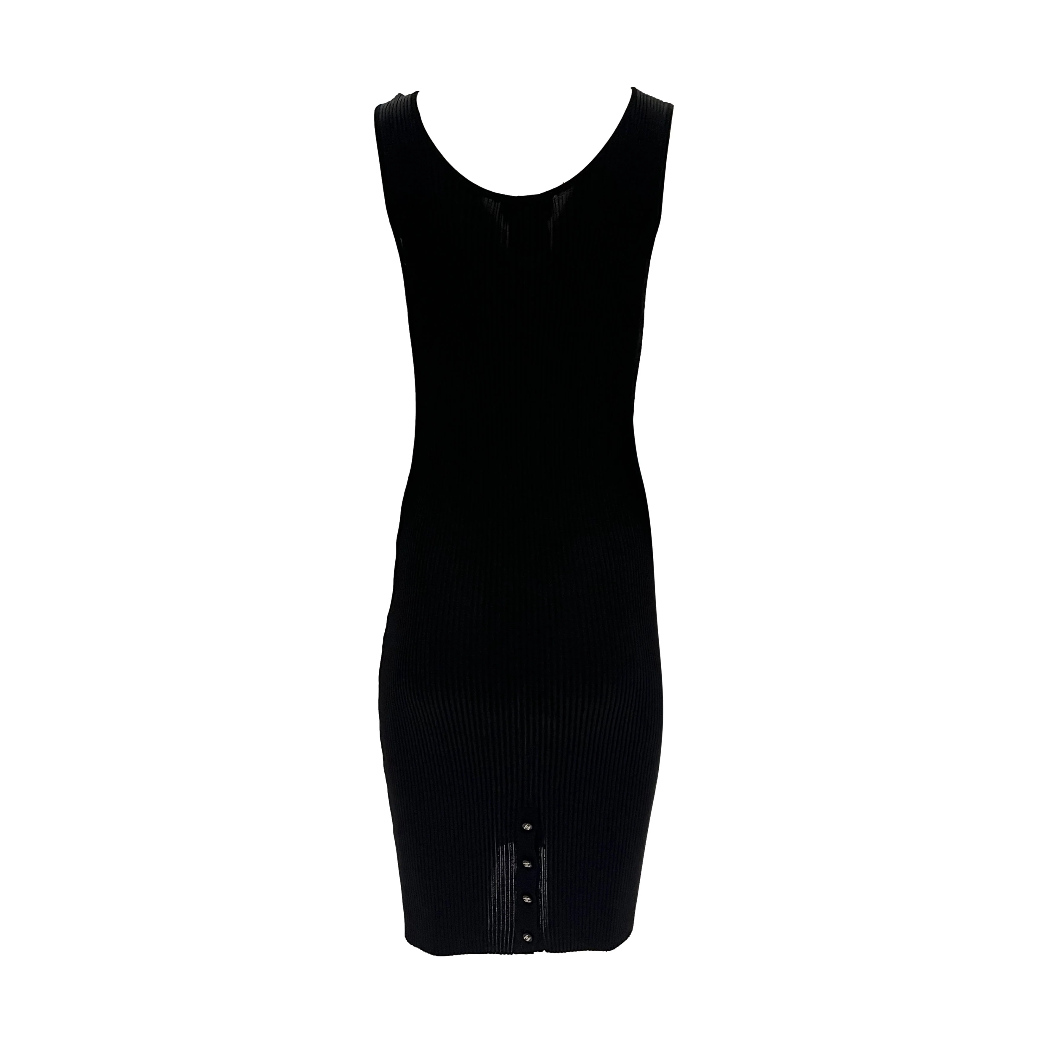 Chanel Black Stretch Ribbed Logo Tank Dress - Image 2