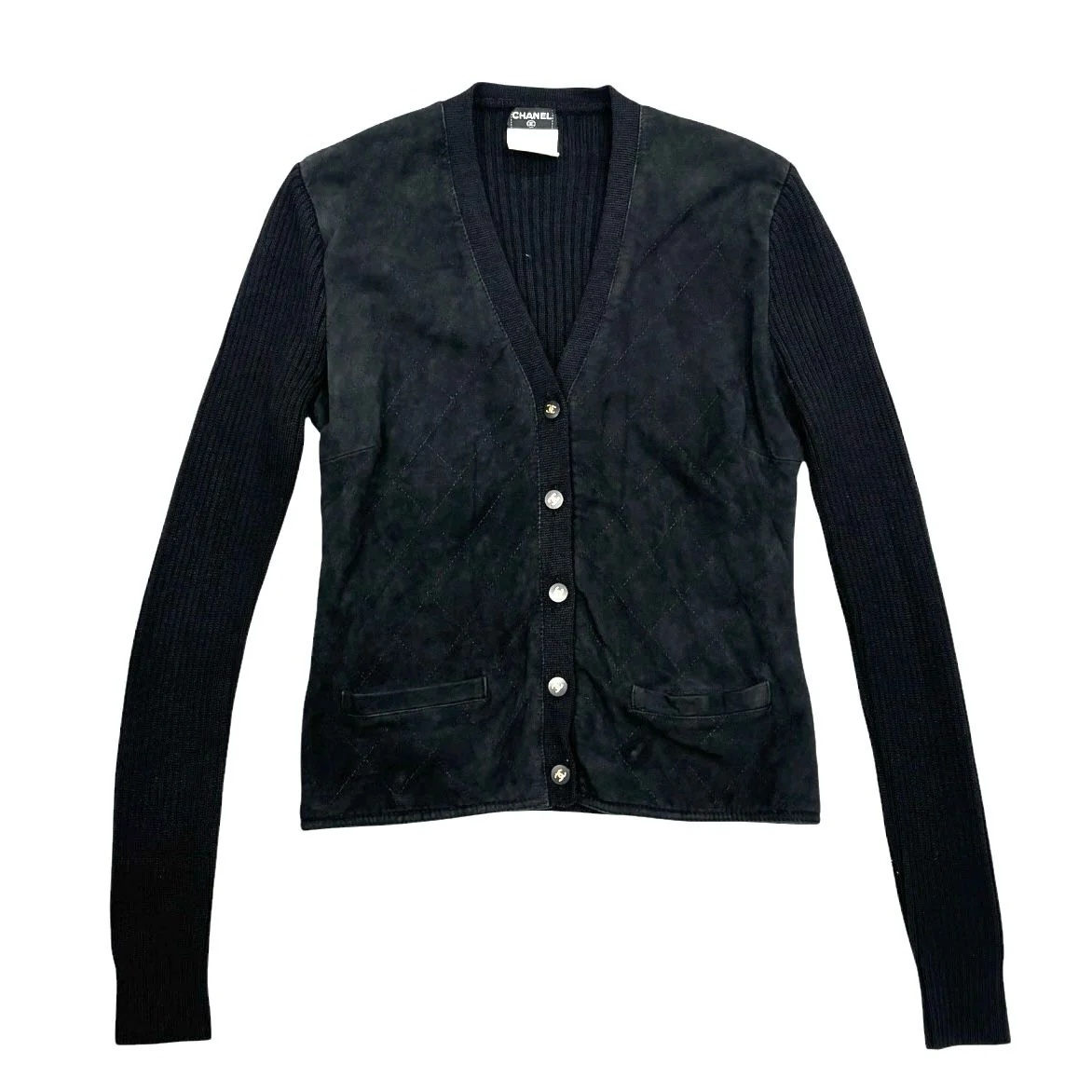 Chanel Black Suede + Cashmere Cardigan