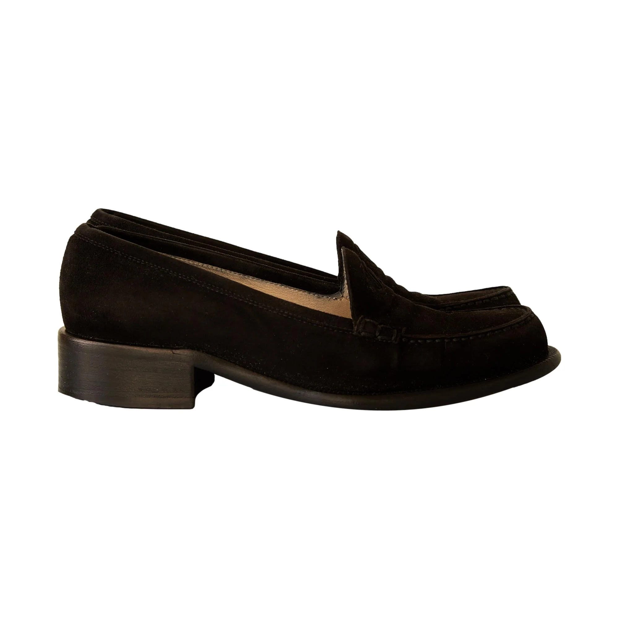 Chanel Black Suede Logo Loafers - Image 2