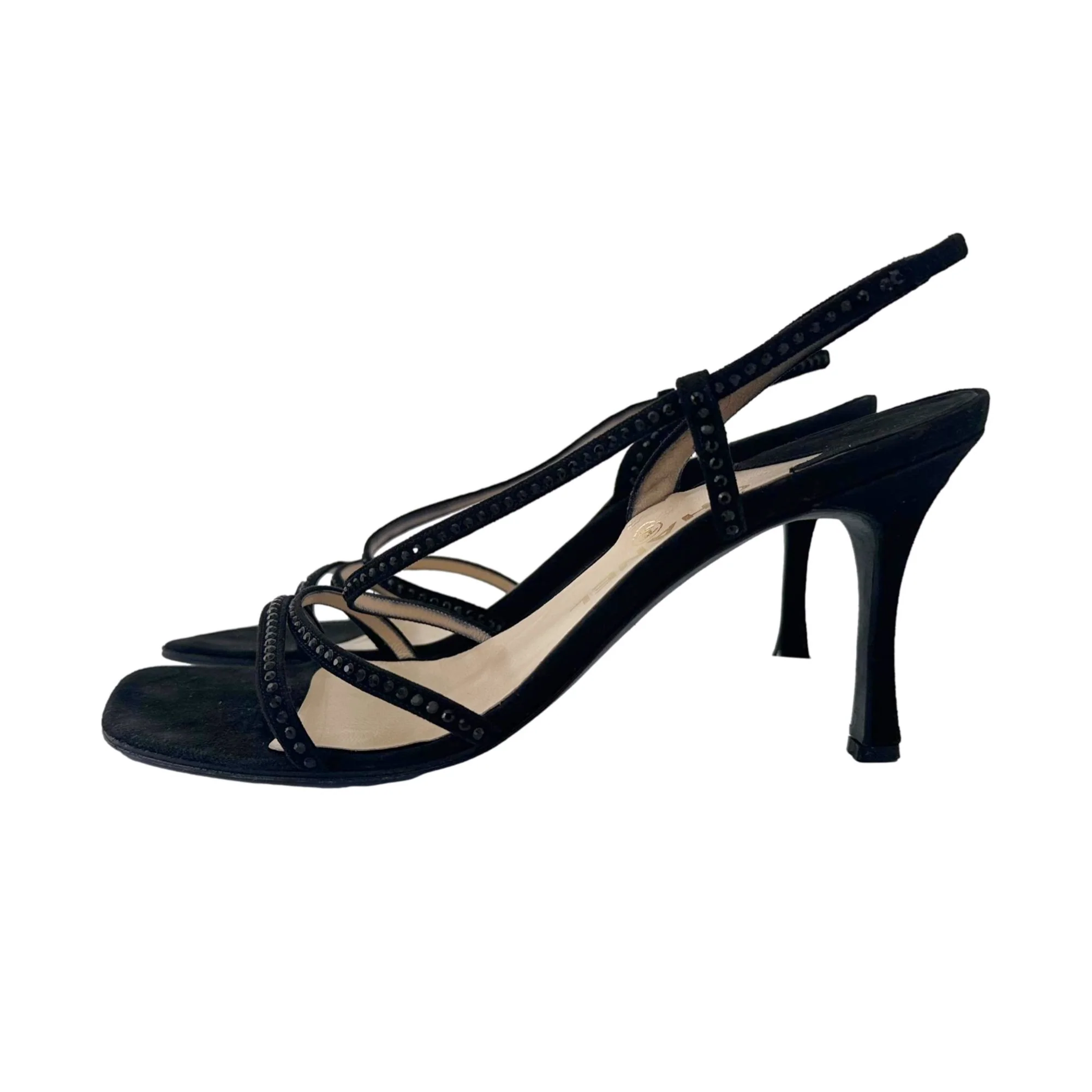 Chanel Black Suede Rhinestone Heels - Image 2