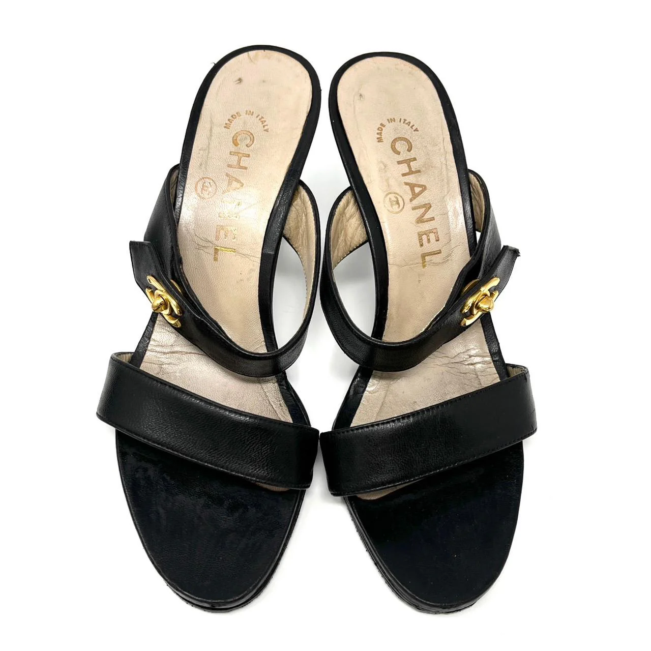 Chanel Black Turnlock Logo Heels - Image 2