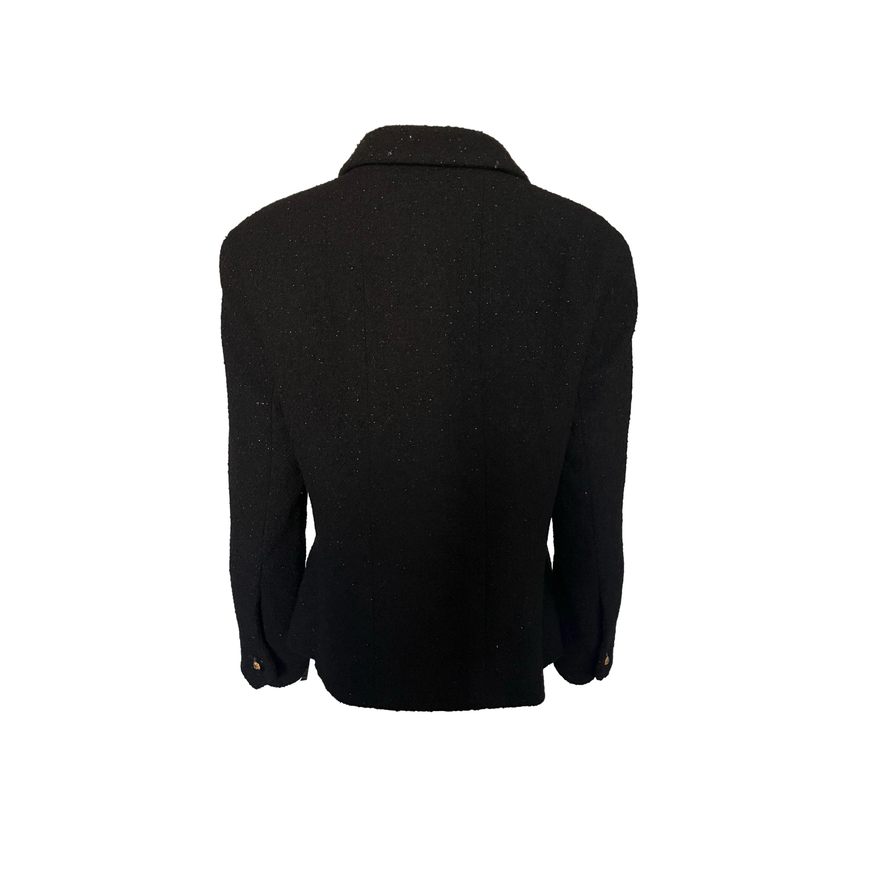Chanel Black Tweed Logo Button Blazer - Image 2