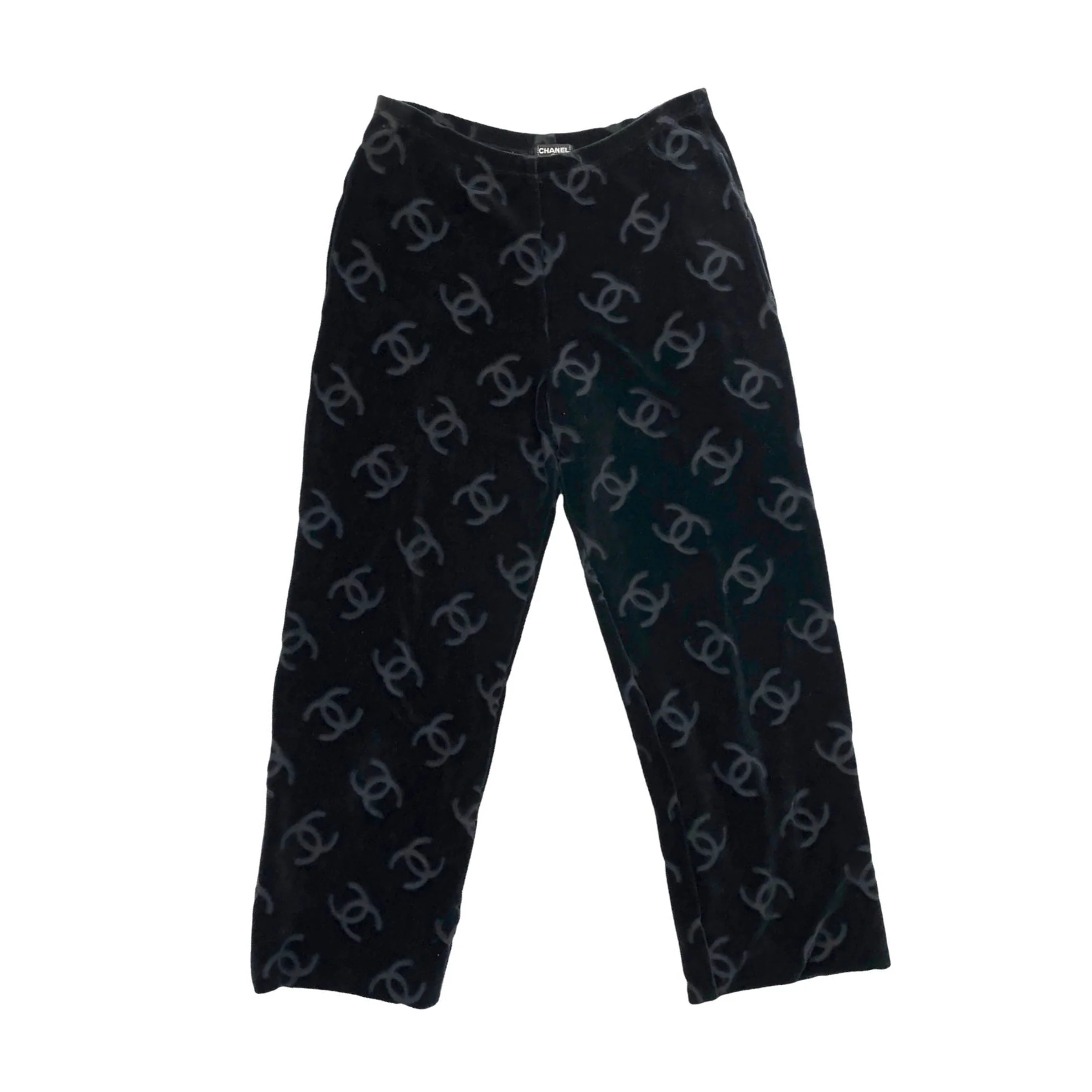 Chanel Black Velour Logo Bottoms