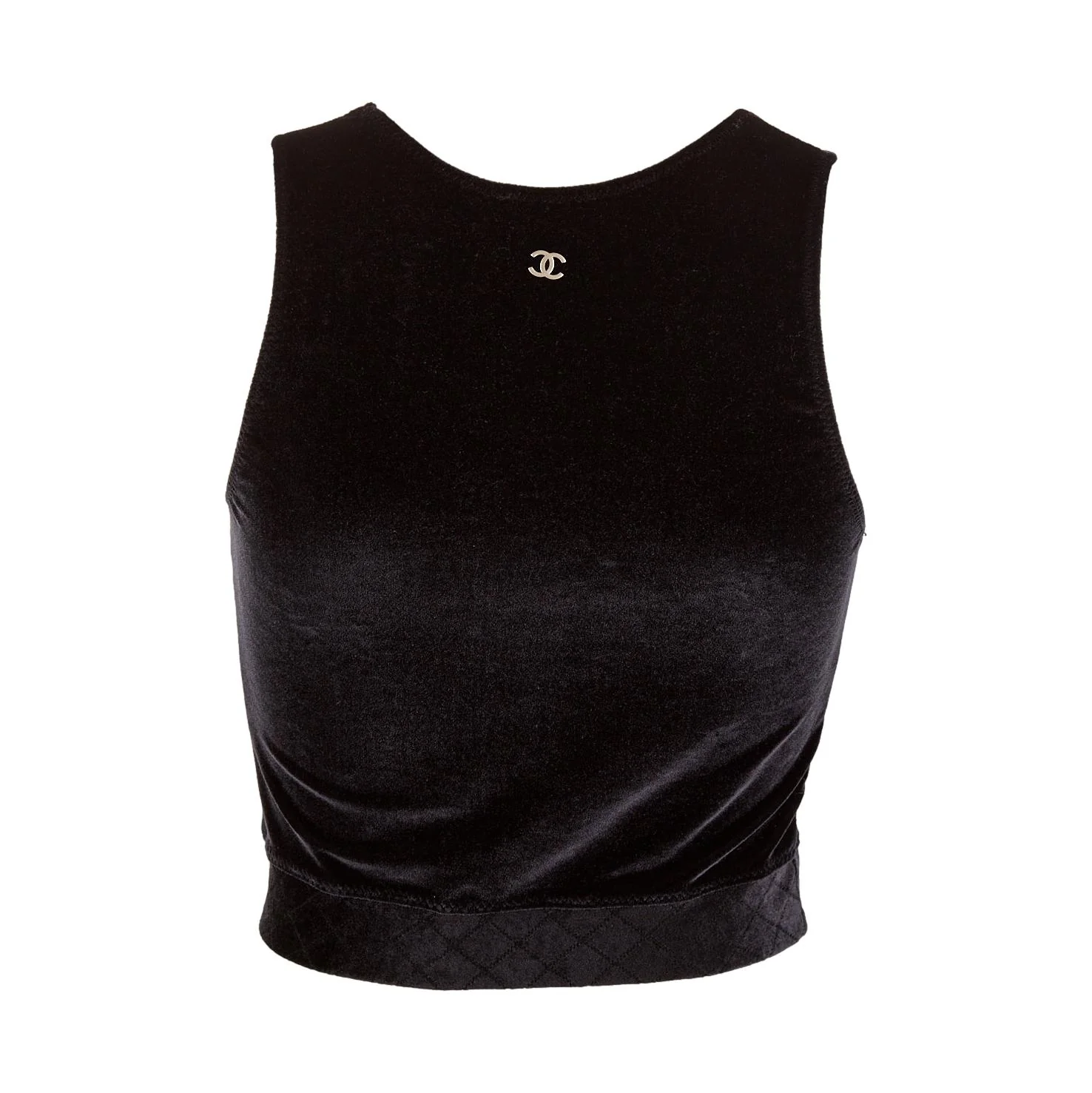 Chanel Black Velour Logo Cropped Tank - Image 2